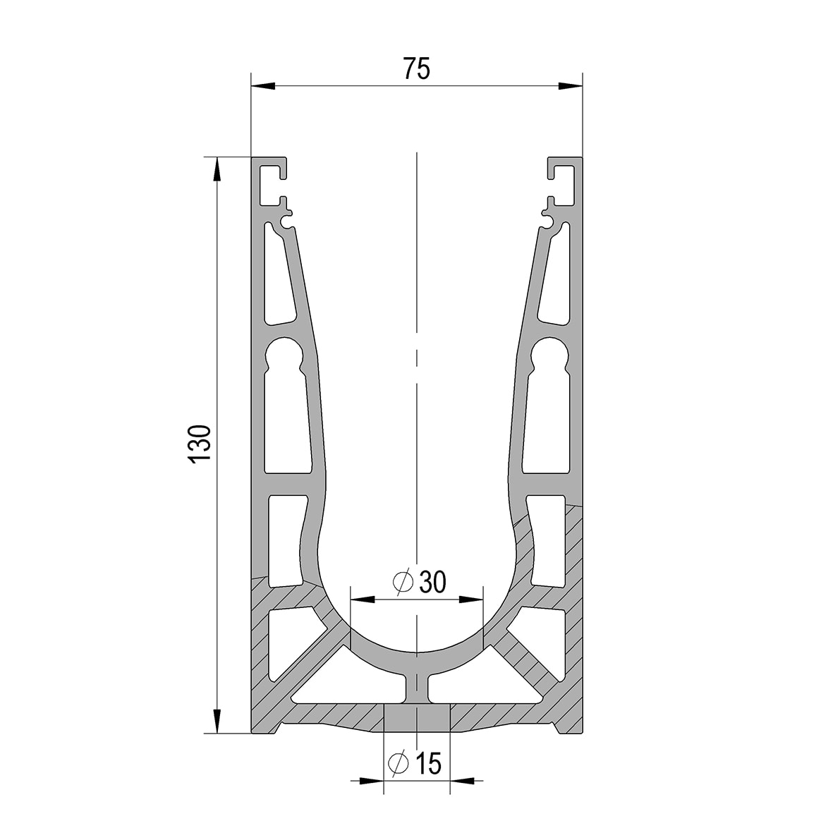VetroMount Base Rail With 21.5mm Fitting Kit - 2500mm Length - Aluminium - view 6