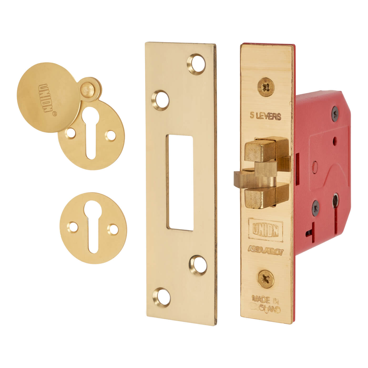 2401 5 Lever Sliding Door Lock - 78mm Case - 57mm Backset - Polished Brass - view 2