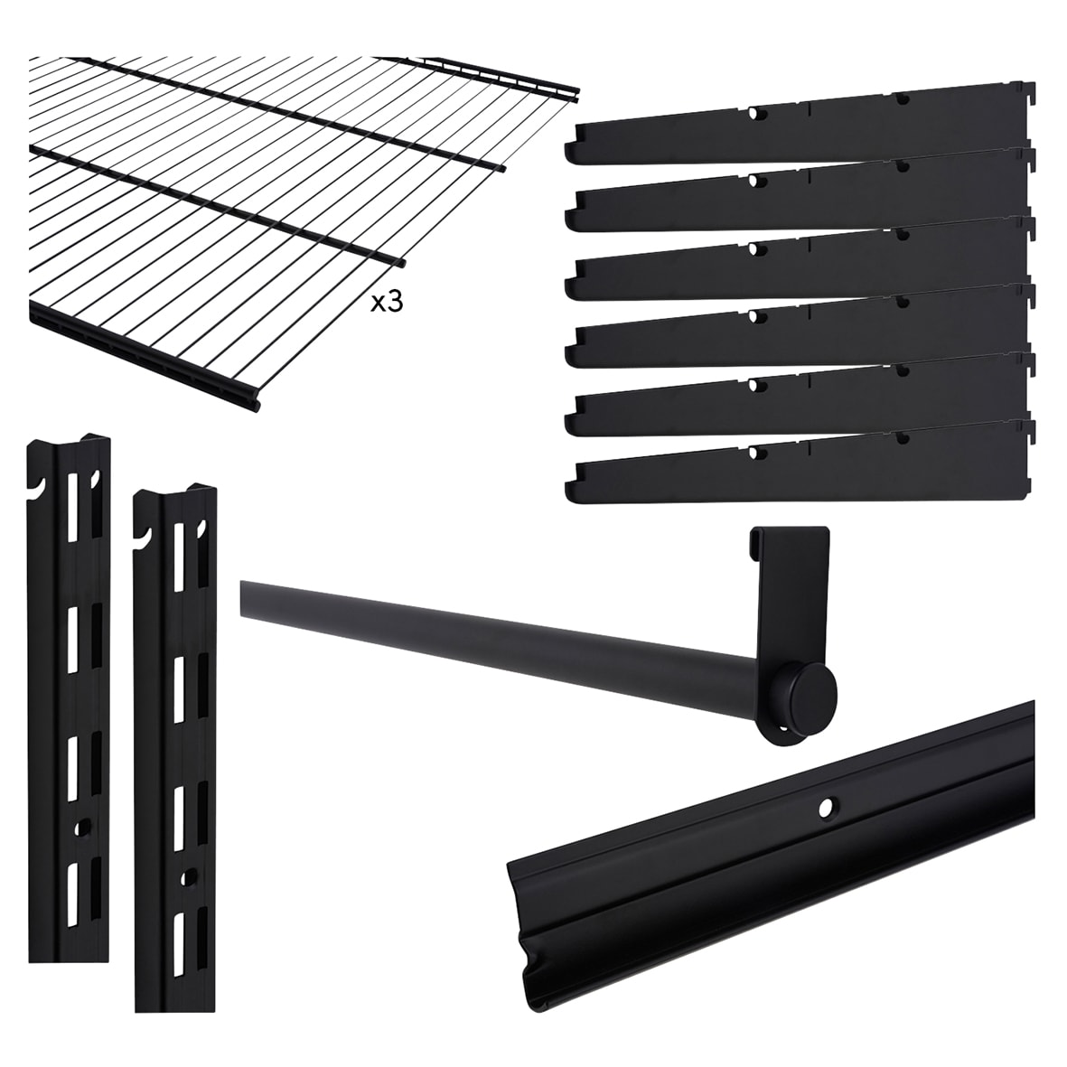 Wardrobe Kit - 1 Bay & 3 x Ventilated Wire Shelf - Black - view 3