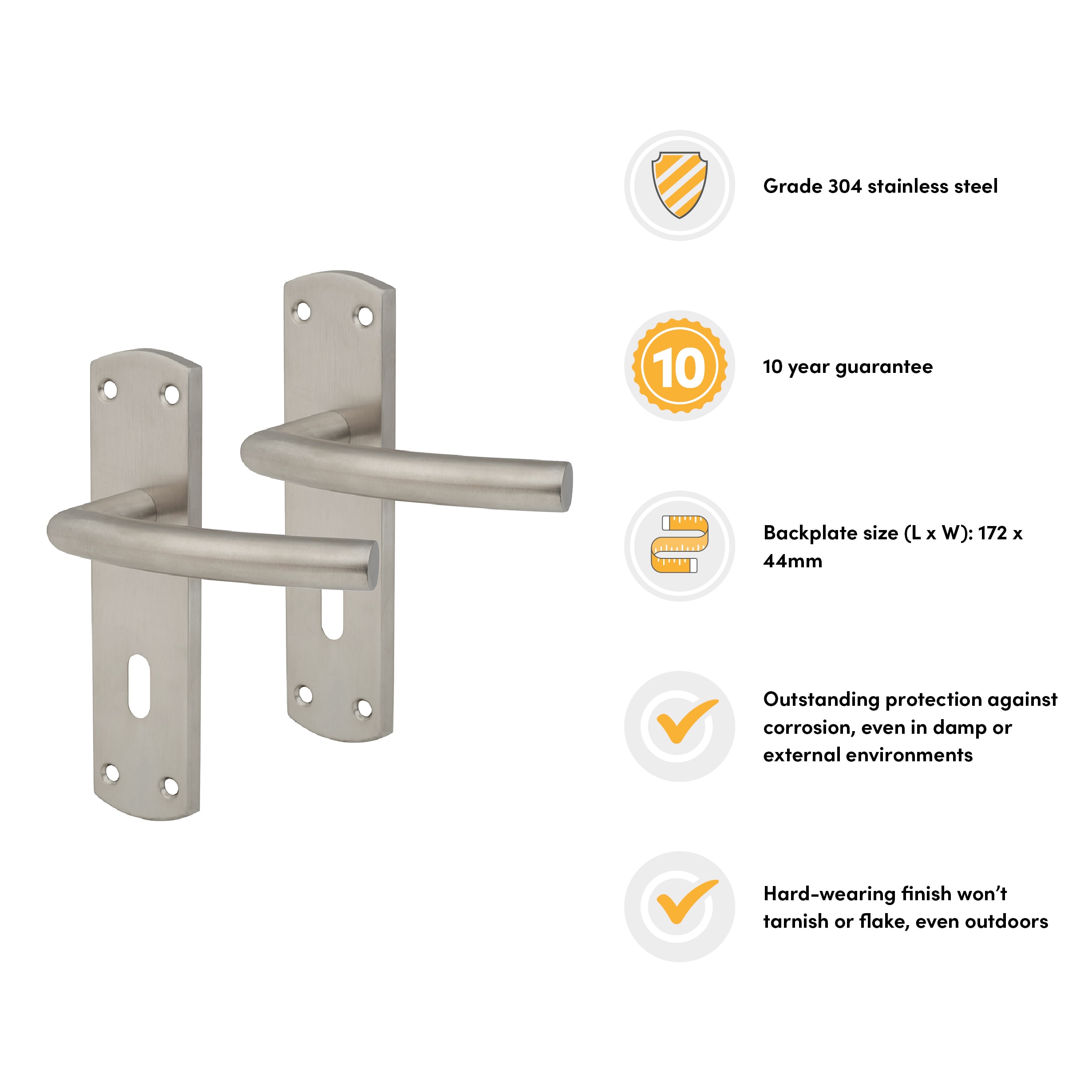 Satin Stainless Steel Arched Keyhole Lock Door Handles - 172 x 44mm - view 3