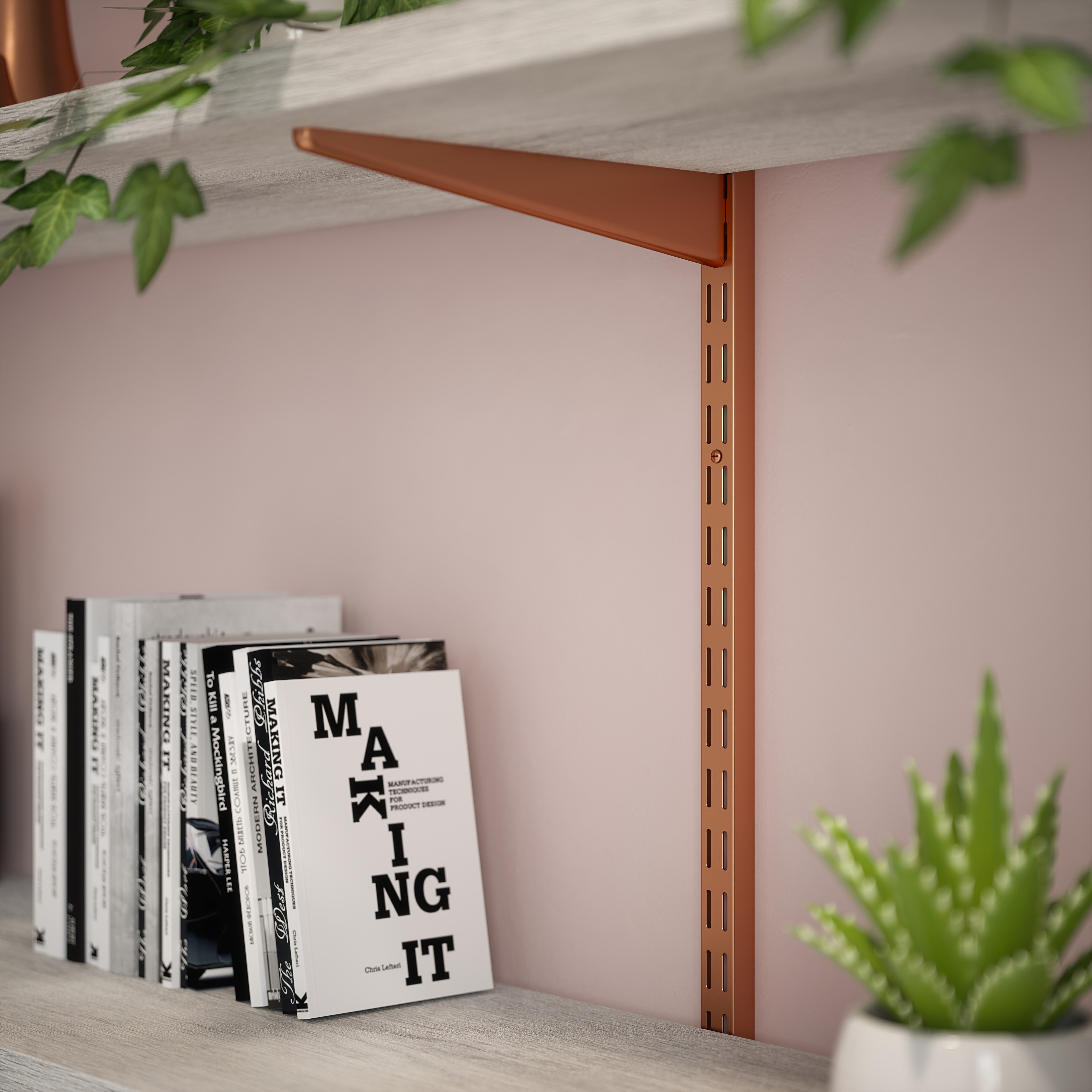 Twin Slot Shelf Wall Upright - 1980mm Length - Polished Copper - view 2