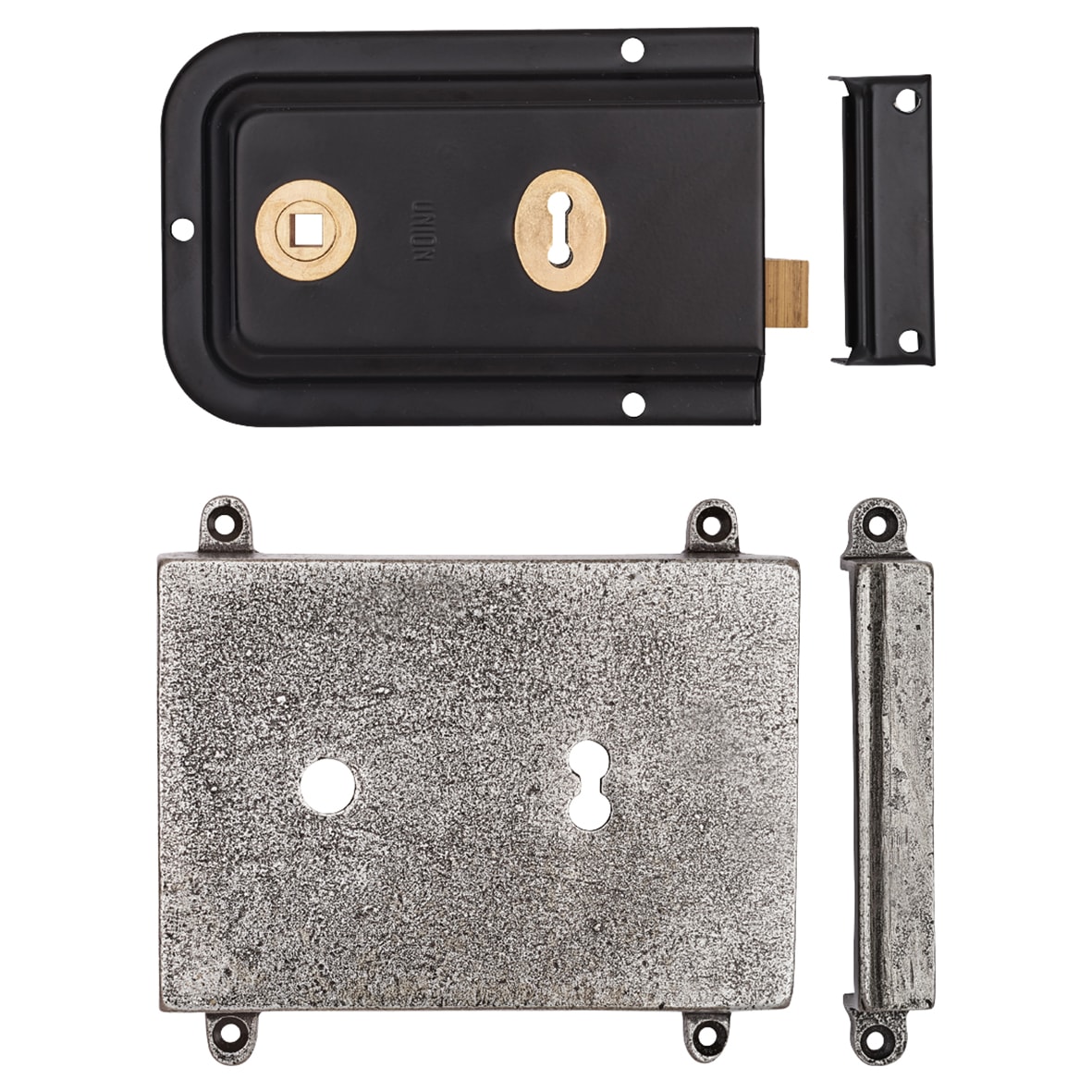 Rim Lock and Cover - 158 x 115mm - Pewter - view 3