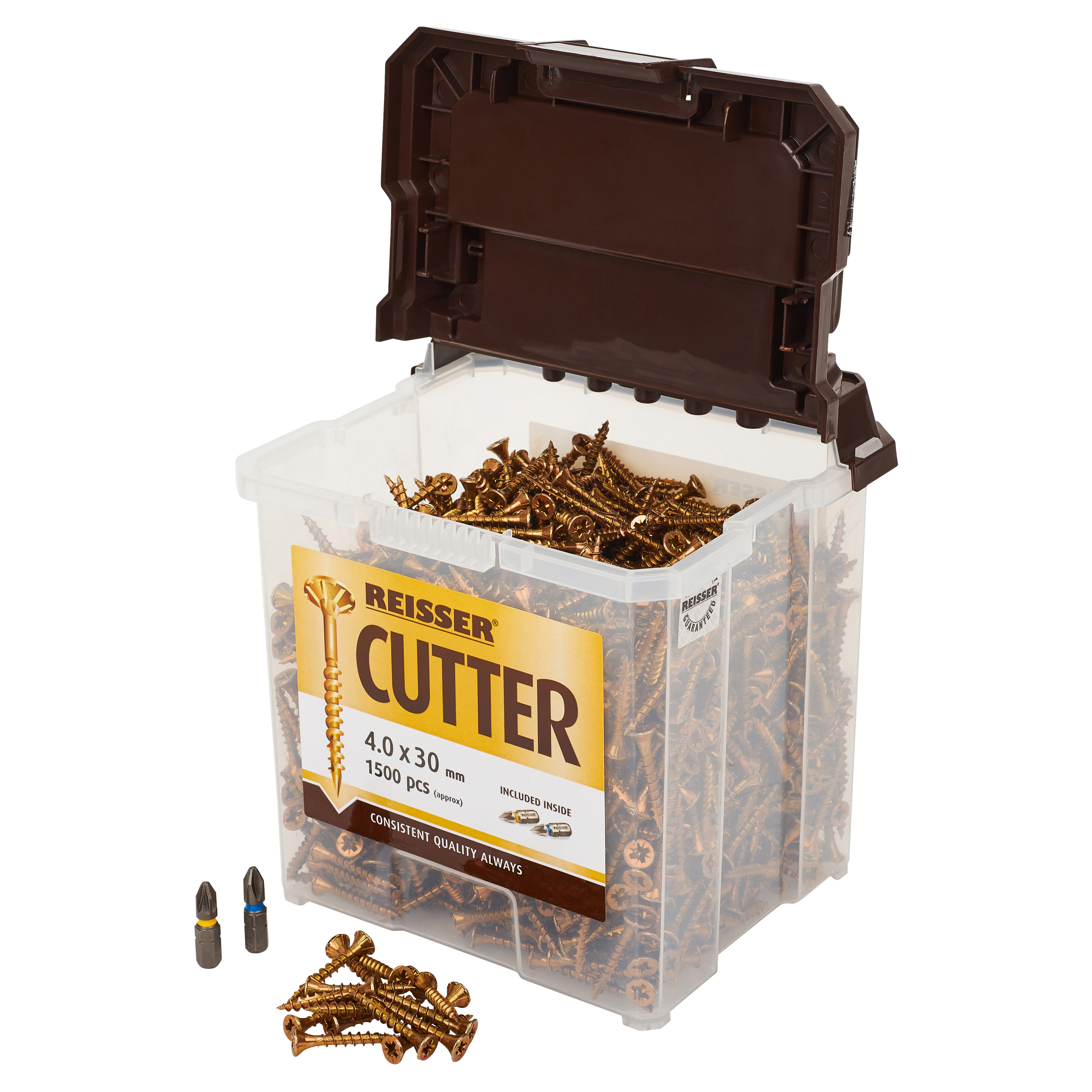 Cutter Pozi Countersunk Wood Screws Tub - 4.0 x 30mm - Yellow Zinc - Pack of 1500 - view 2
