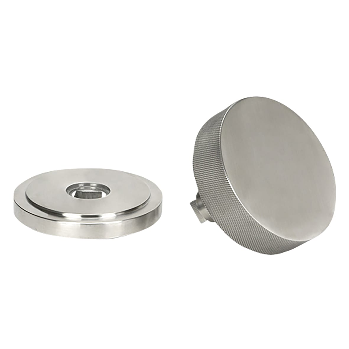 Brompton Satin Stainless Round Knurled Centre Door Knob on Art Deco Rose - 90mm Rose Diameter - view 3