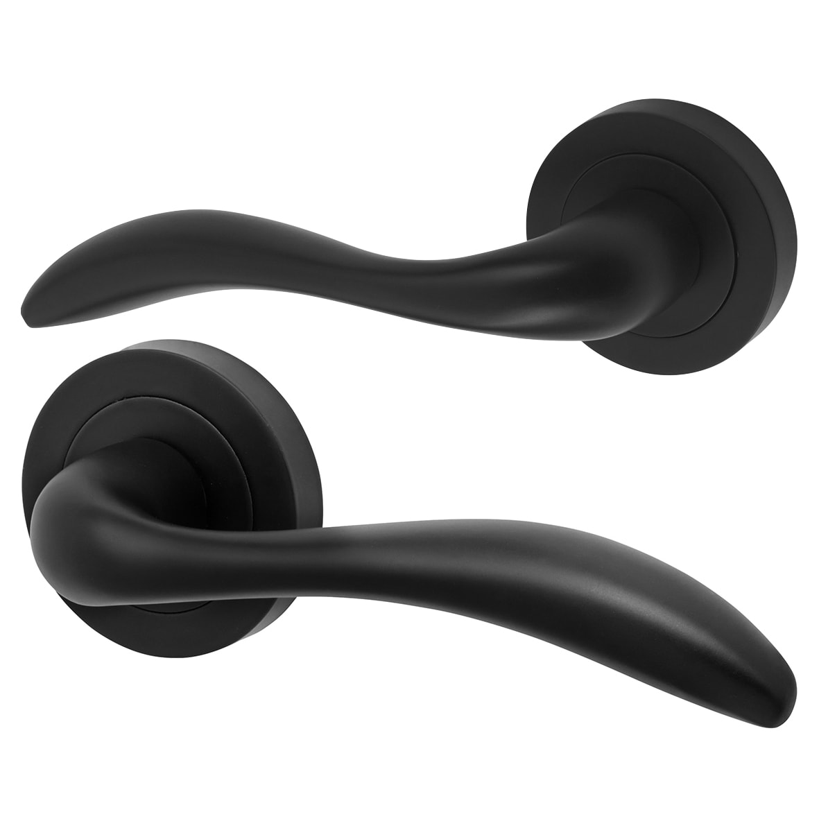 Matt Black Euro Lock Door Handles on Rose Pack - Sussex Range - view 2