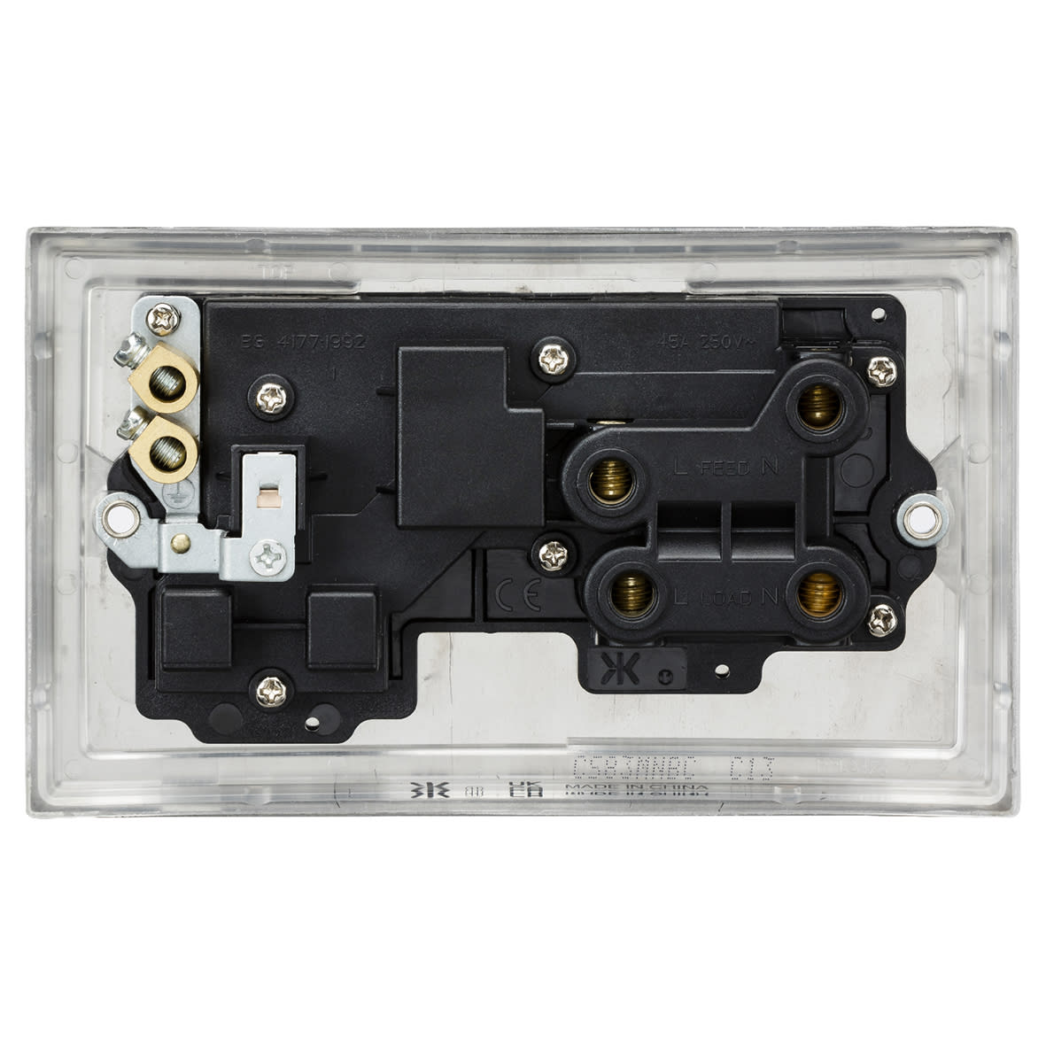 45A Square Edge DP Cooker Switch & 13A Socket & Neons - Brushed Chrome & Black Insert - view 3
