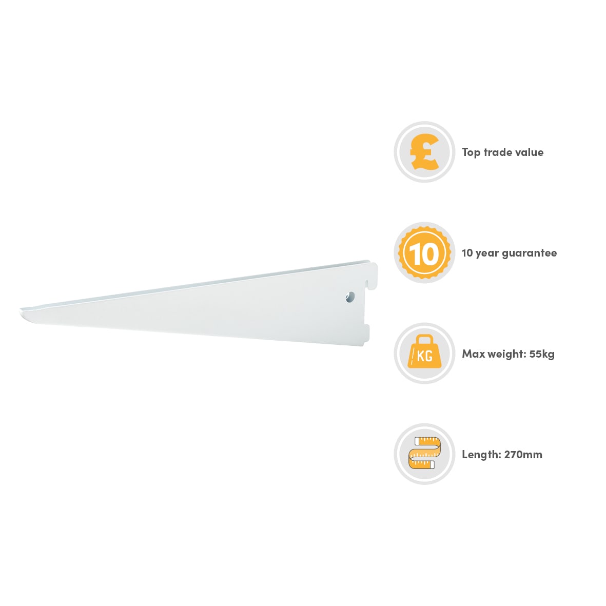 Twin Slot Shelf Bracket - 270mm Length - White - view 3