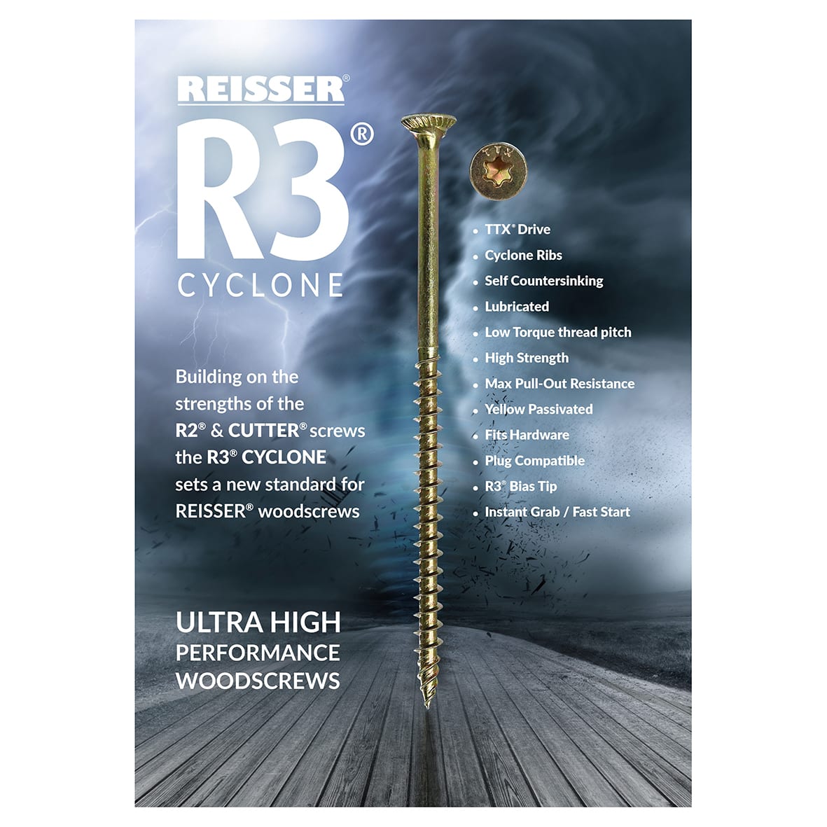 R3 Cyclone TTX Countersunk Wood Screws - 3.5 x 25mm - Yellow Zinc - Pack of 200 - view 2