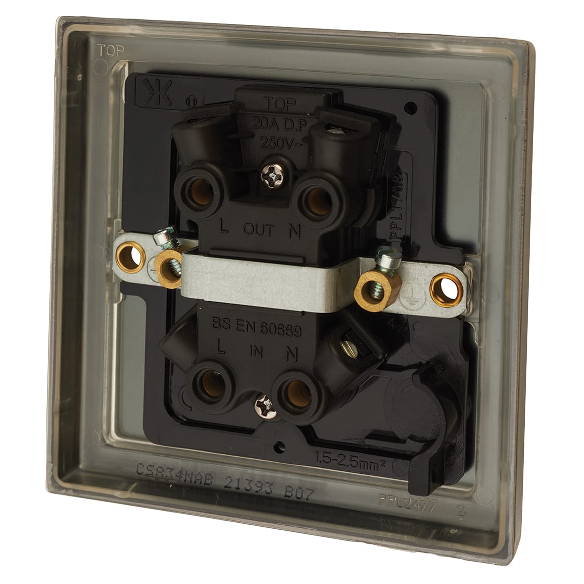 20A 1 Gang Double Pole Appliance Switch with Neon - Antique Brass - view 2