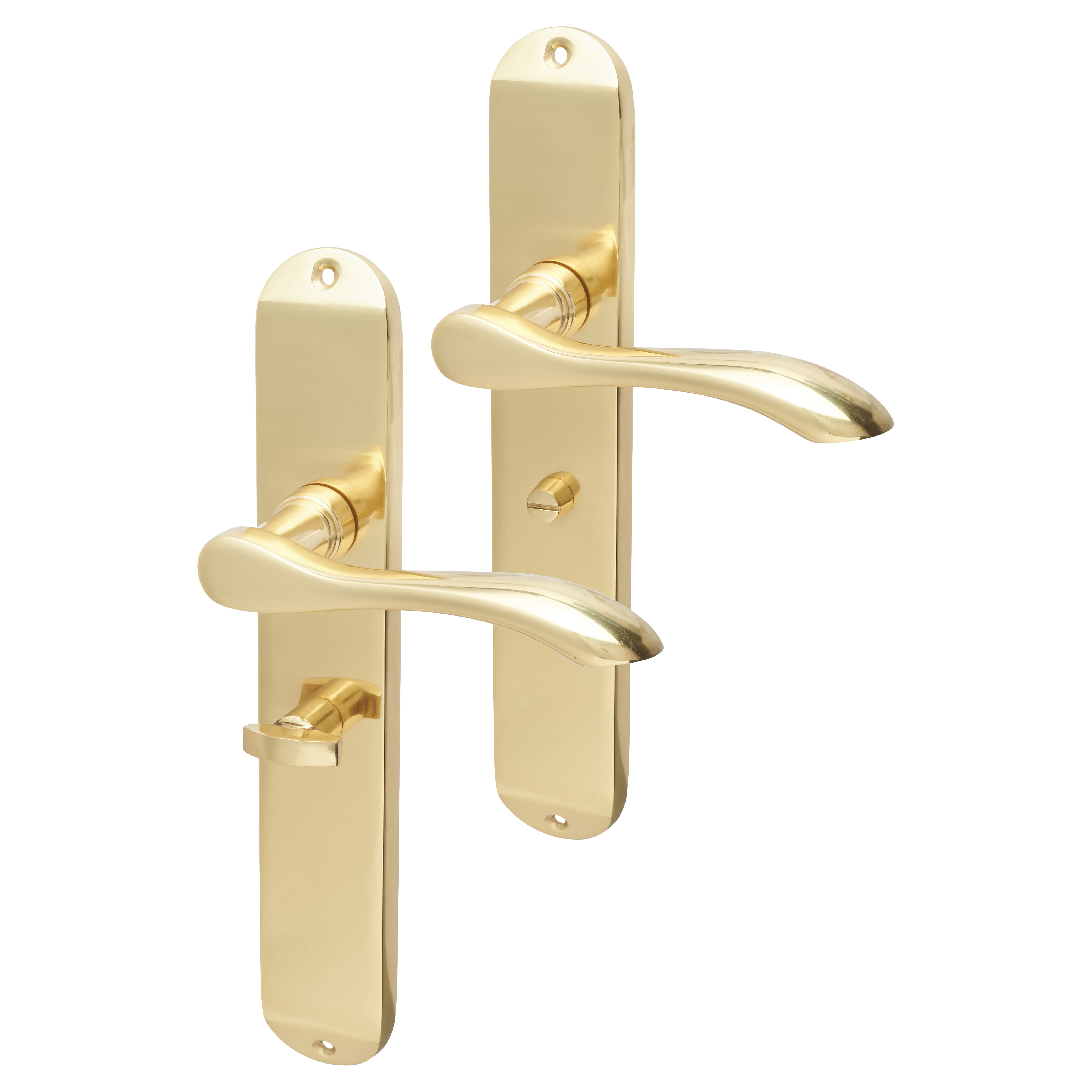 Polished Brass Bathroom Door Handles - Long Plate - Altea Range - 240 x 41mm - view 2