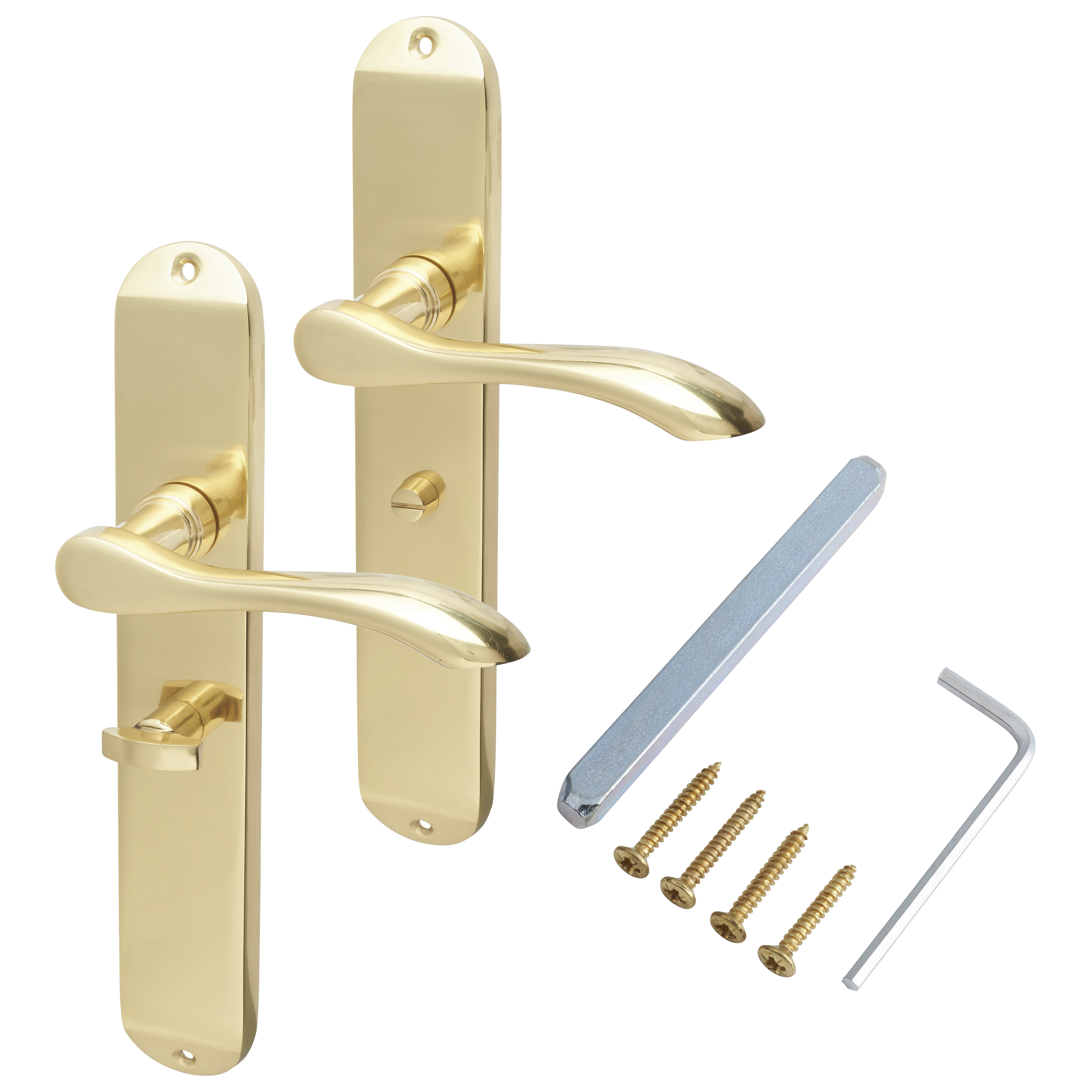 Polished Brass Bathroom Door Handles - Long Plate - Altea Range - 240 x 41mm - view 4