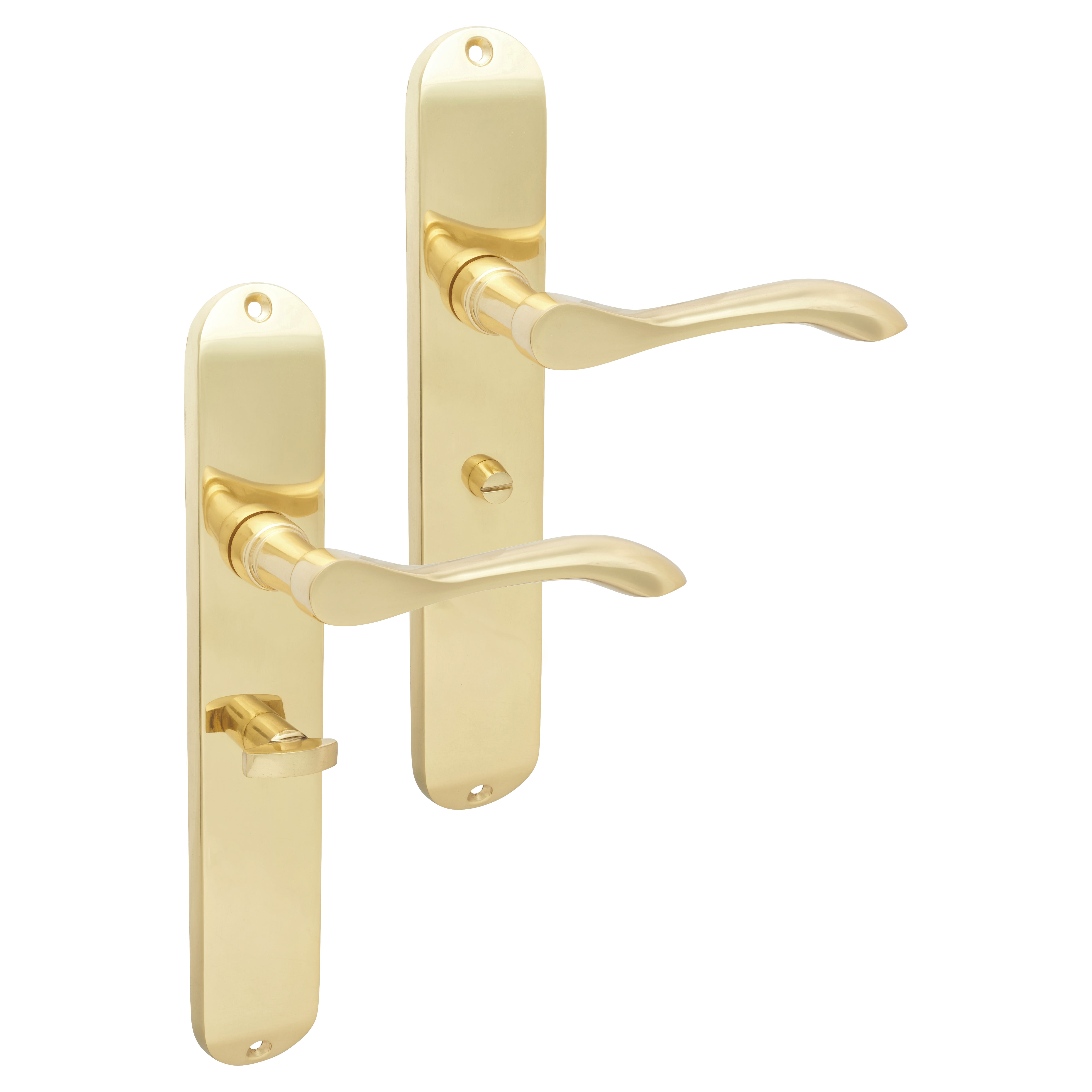 Polished Brass Bathroom Door Handles - Long Plate - Altea Range - 240 x 41mm - view 5