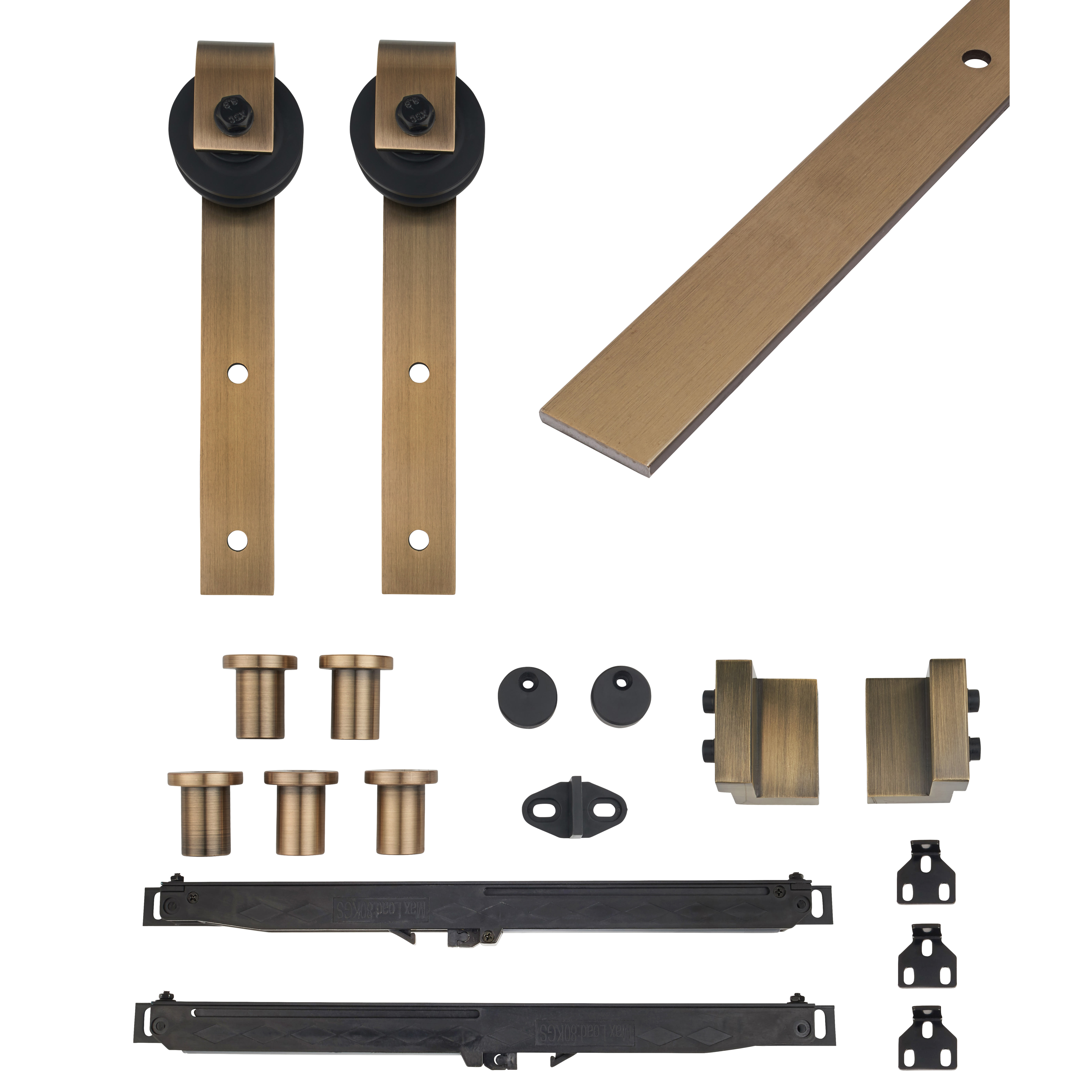 Barn Strap Soft Open/Close Sliding Door Gear - 2000mm Track - 60-80kg Max Door - Antique Brass - view 3