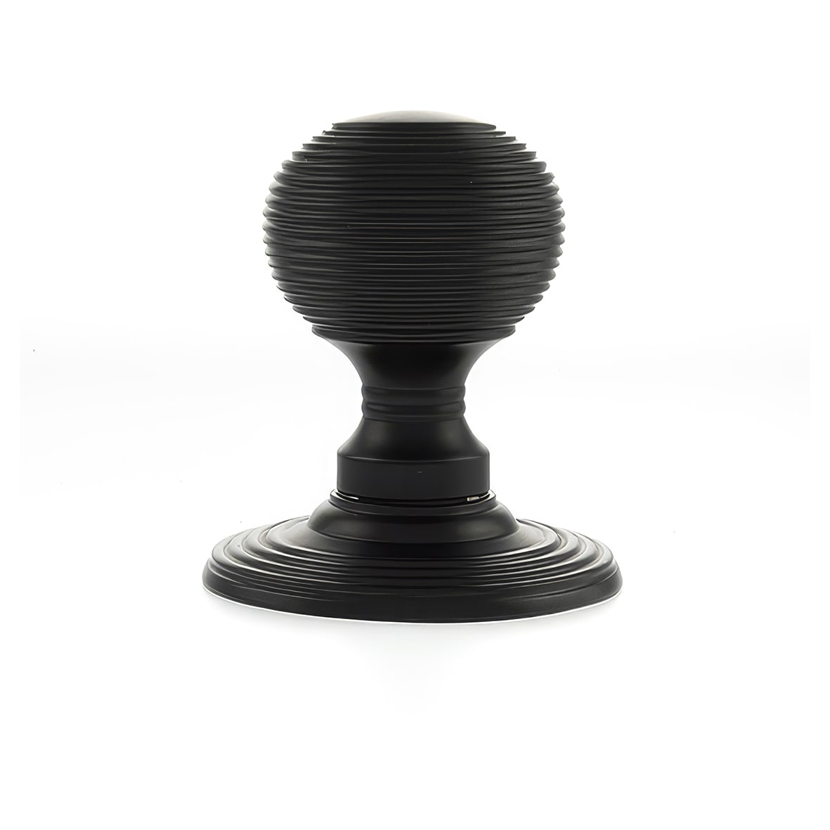 Old English Ripon Reeded Beehive Mortice Door Knob - 70mm Rose Diameter - Matt Black - view 2