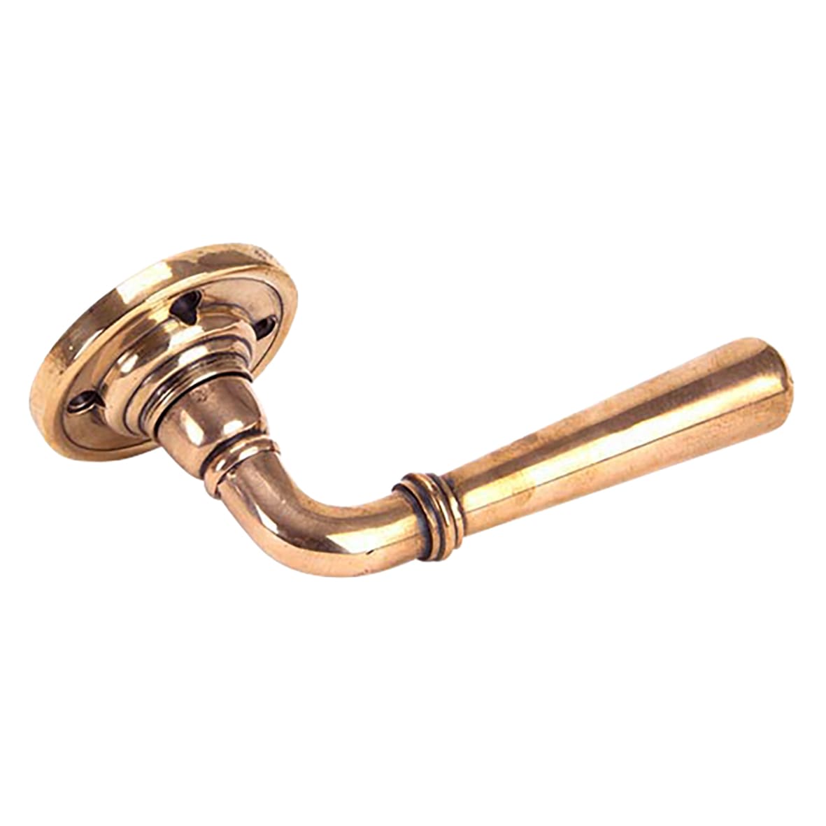 Polished Bronze Door Handles on Round Fixed Rose - Newbury Range - view 2