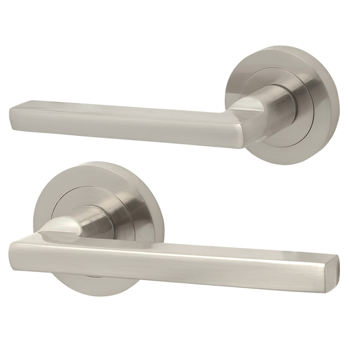 Satin Nickel Latch Door Handles on Rose Pack - Lexi Range - view 2