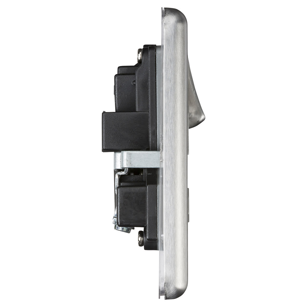 13A 2 Gang DP Switched Socket with Twin Earths - Brushed Chrome with Grey Insert - view 2