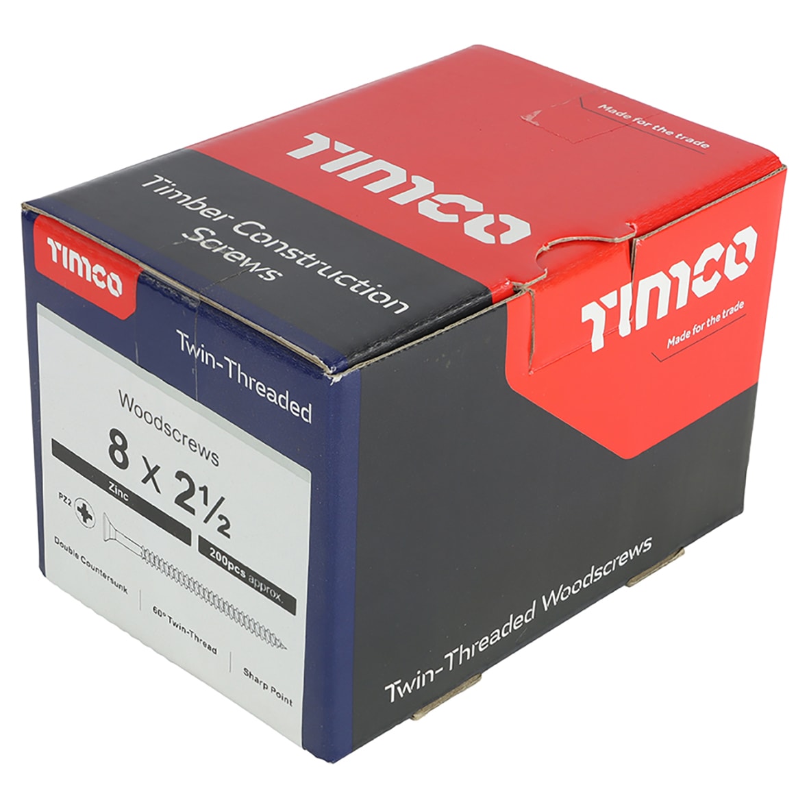 Twin Threaded Pozi Countersunk Wood Screws - 8 x 2 1/2" - Zinc Plated - Pack of 200 - view 4
