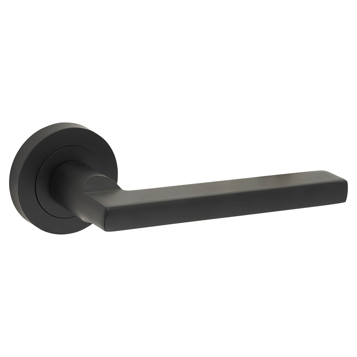 Matt Black Fire Rated Door Handles on Round Rose - Jet Range - view 2