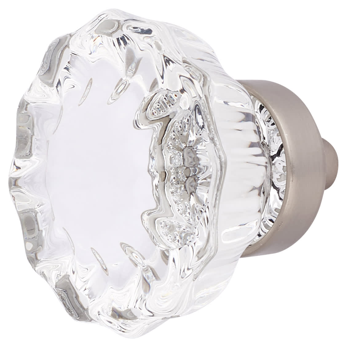 Faceted Glass Cabinet Knob - 35mm Diameter - Satin Nickel - view 2