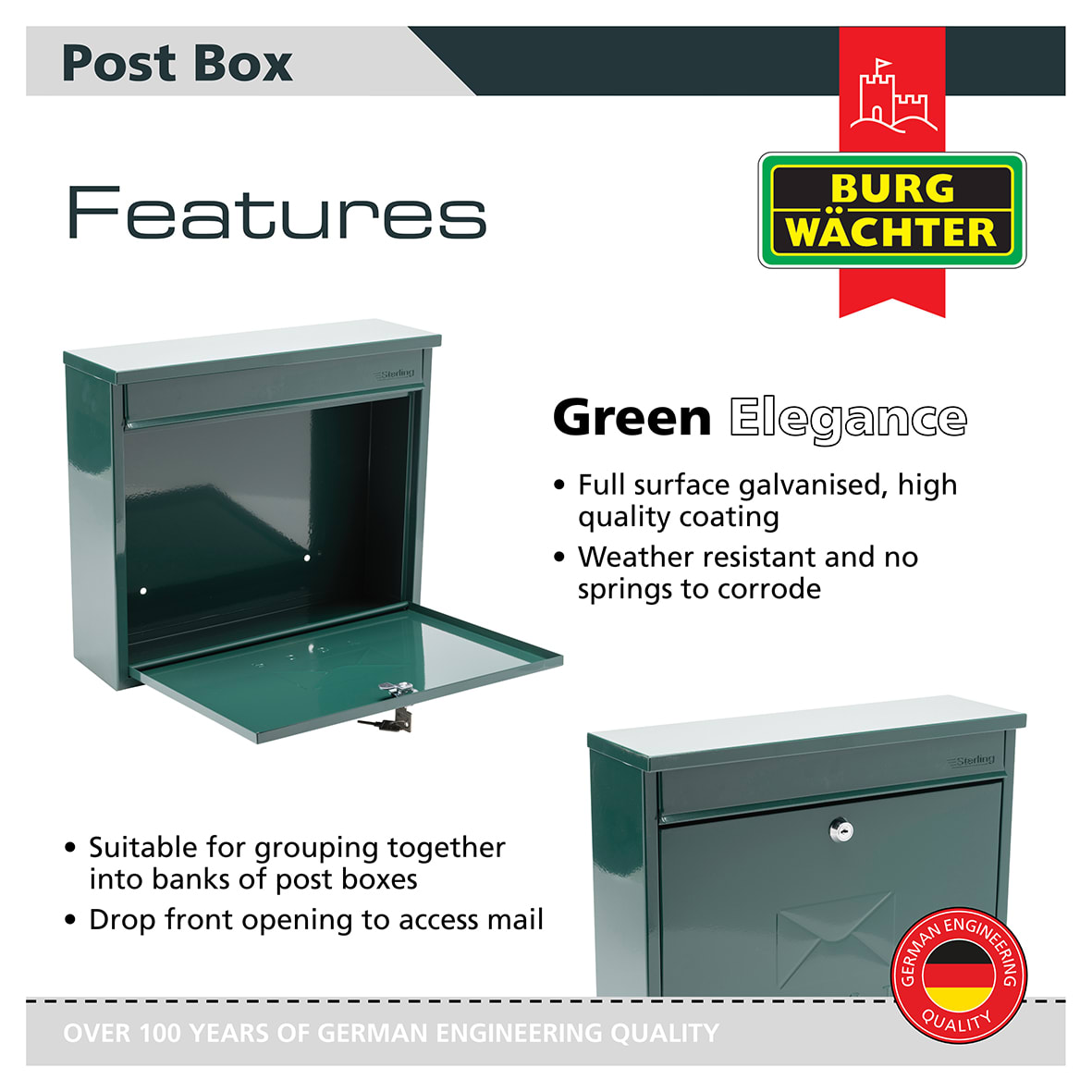 Elegance Mailbox - 362 x 310 112mm - Green - view 6