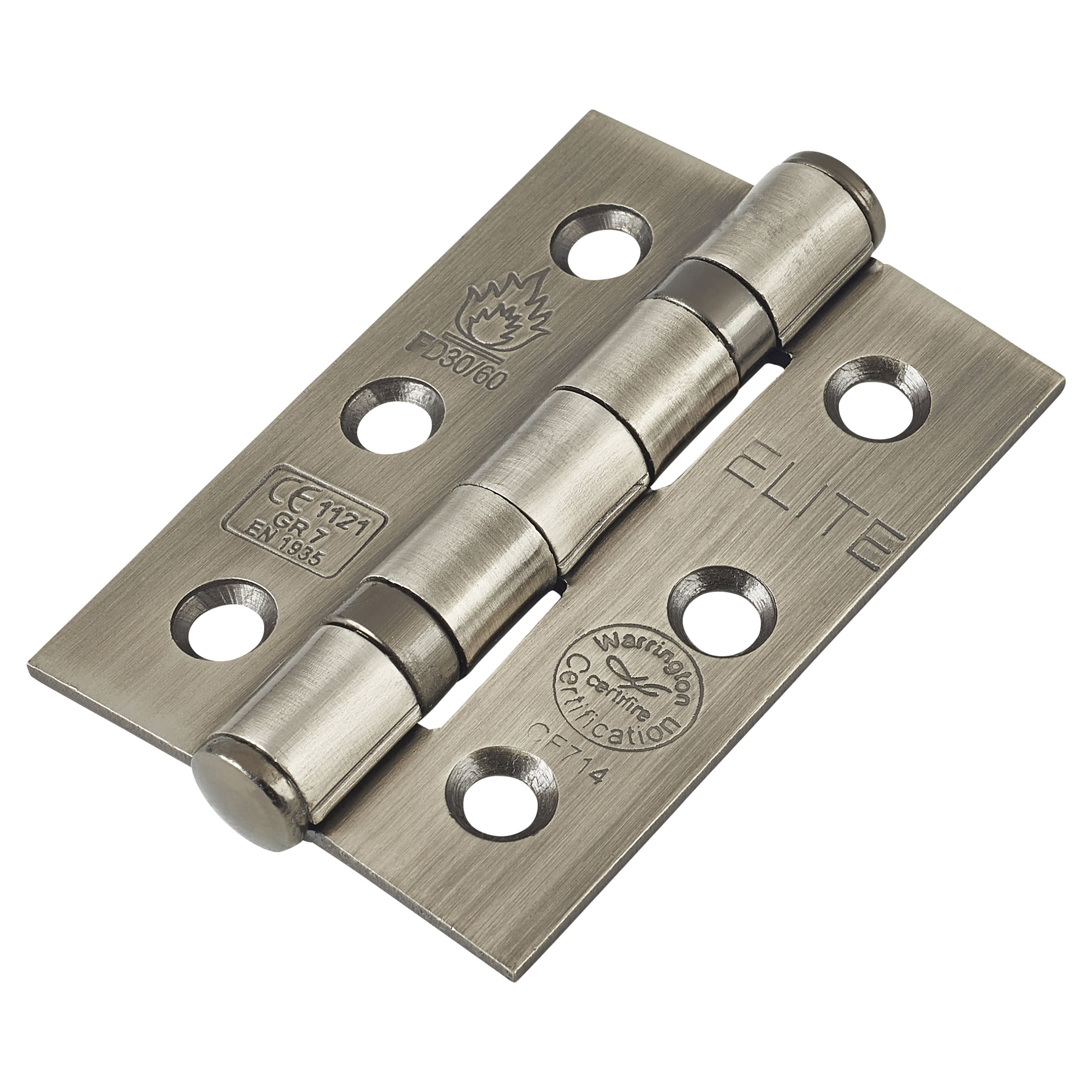 Twin Ball Bearing Grade 7 Butt Fire Door Hinge - 76 x 51 x 2mm - Antique Brass - Pair - view 2