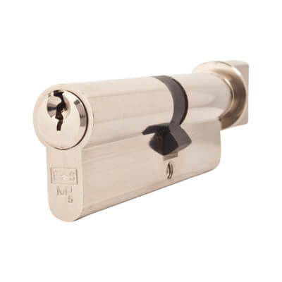 5 Pin 90mm Euro Thumbturn Cylinder - 40mm Turn + 50mm - Pol Nickel - Keyed to Differ - view 2