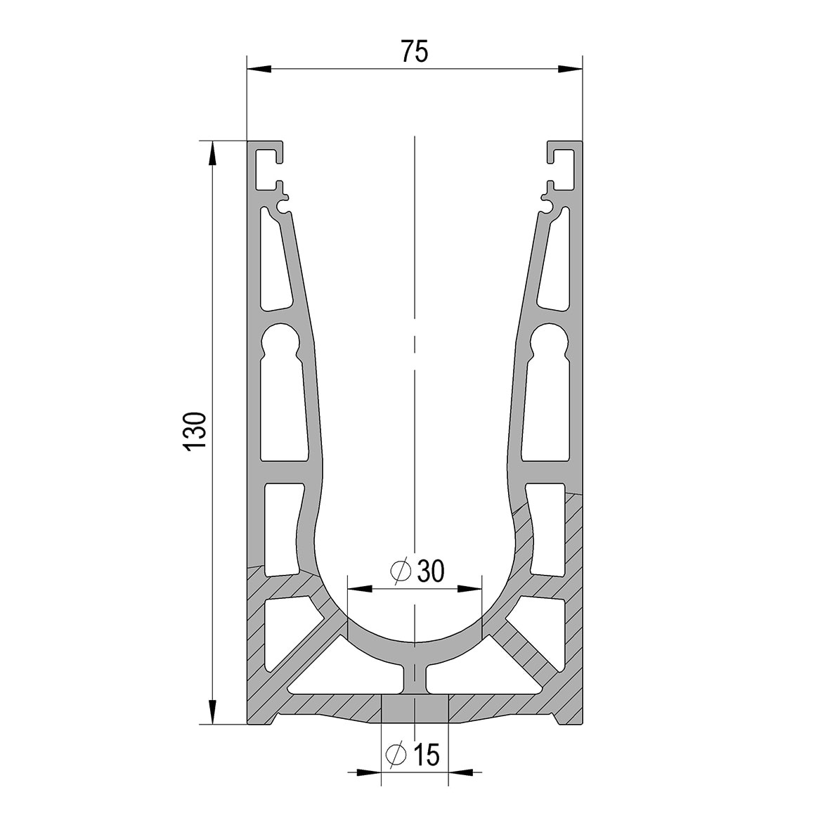 VetroMount Base Rail with 17.5mm Fitting Kit - 2500mm Length - Aluminium - view 6