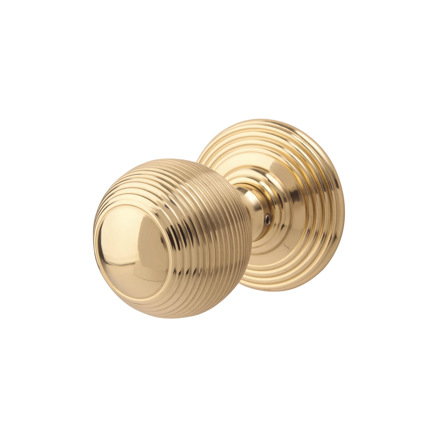 Polished Brass Reeded Mortice Door Knob - 70mm Rose Diameter - Delamain Range - view 2