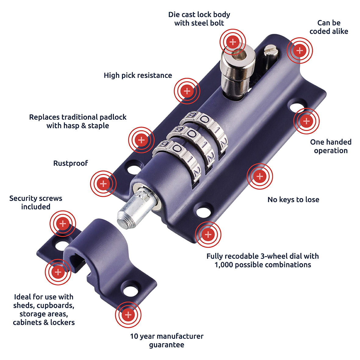 CombiBolt 3 Combination Bolt - 90mm Length - Blue - view 6