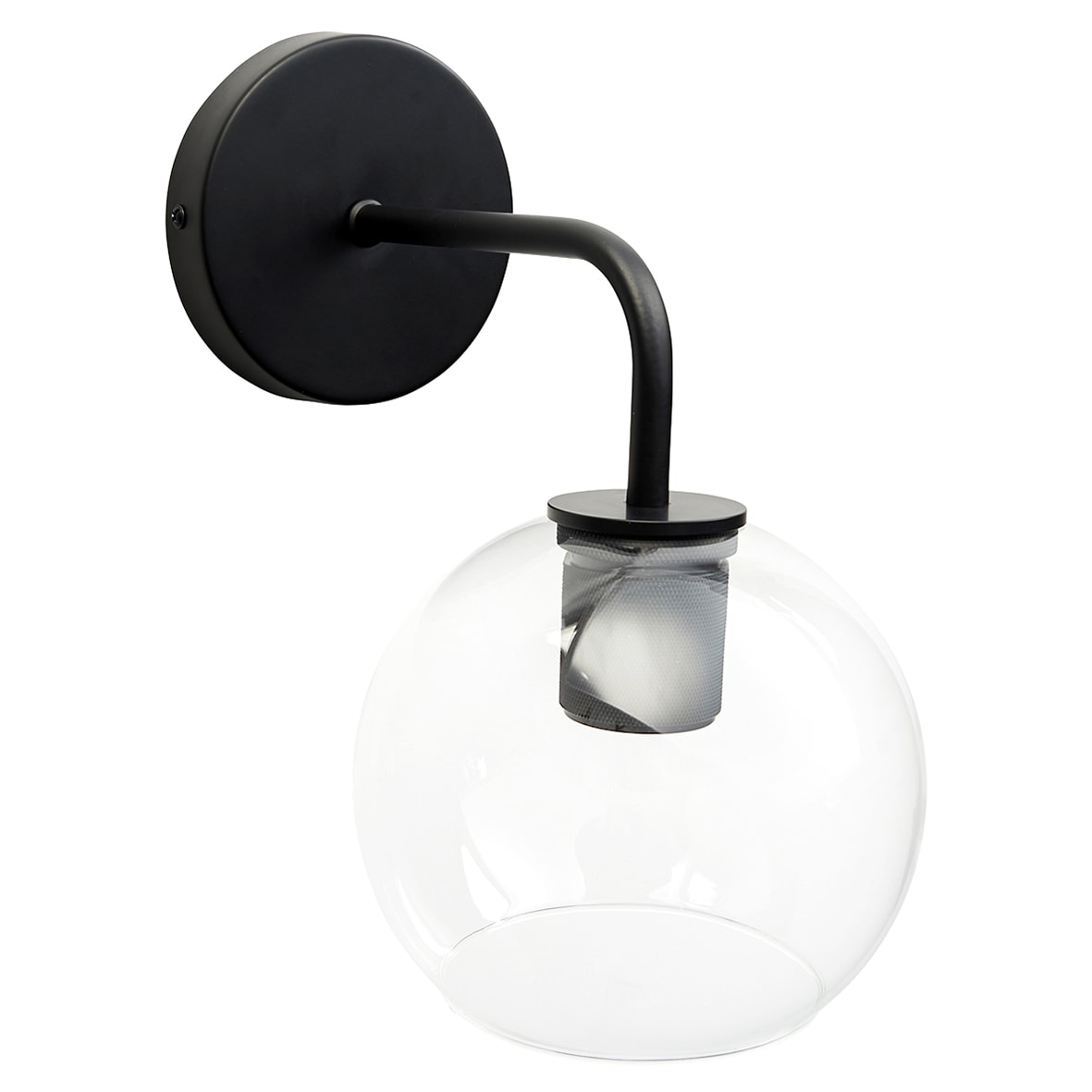 Noord Knurled Indoor Wall Light - Matt Black Fittings and Domed Clear Glass Shade - view 3
