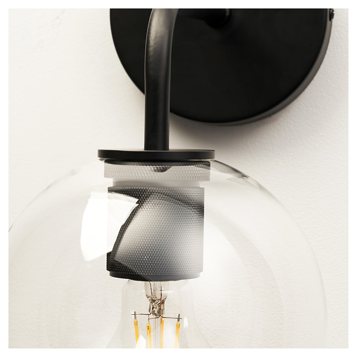Noord Knurled Indoor Wall Light - Matt Black Fittings and Domed Clear Glass Shade - view 4