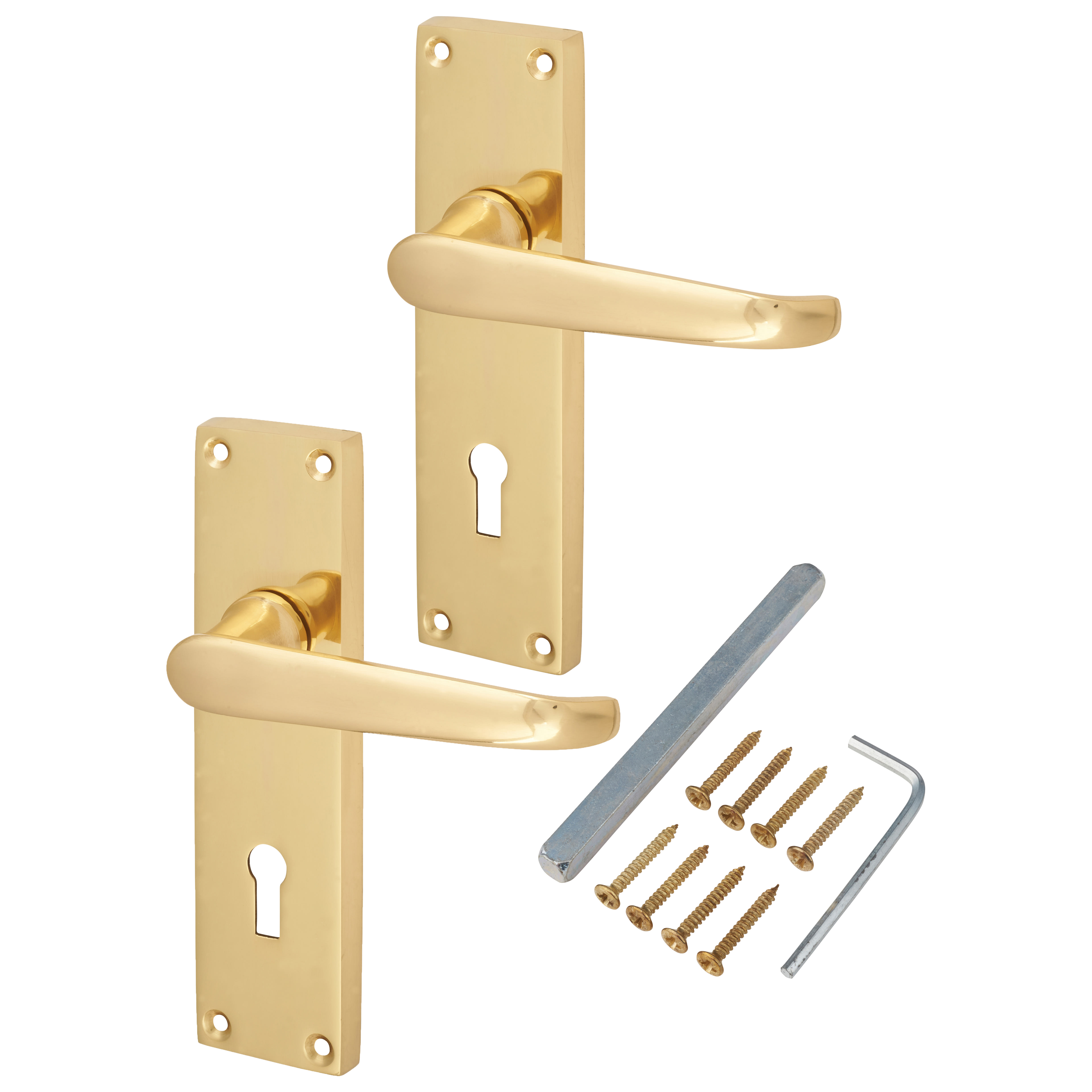 Polished Brass Victorian Straight Keyhole Lock Door Handles - 155 x 42mm - view 3