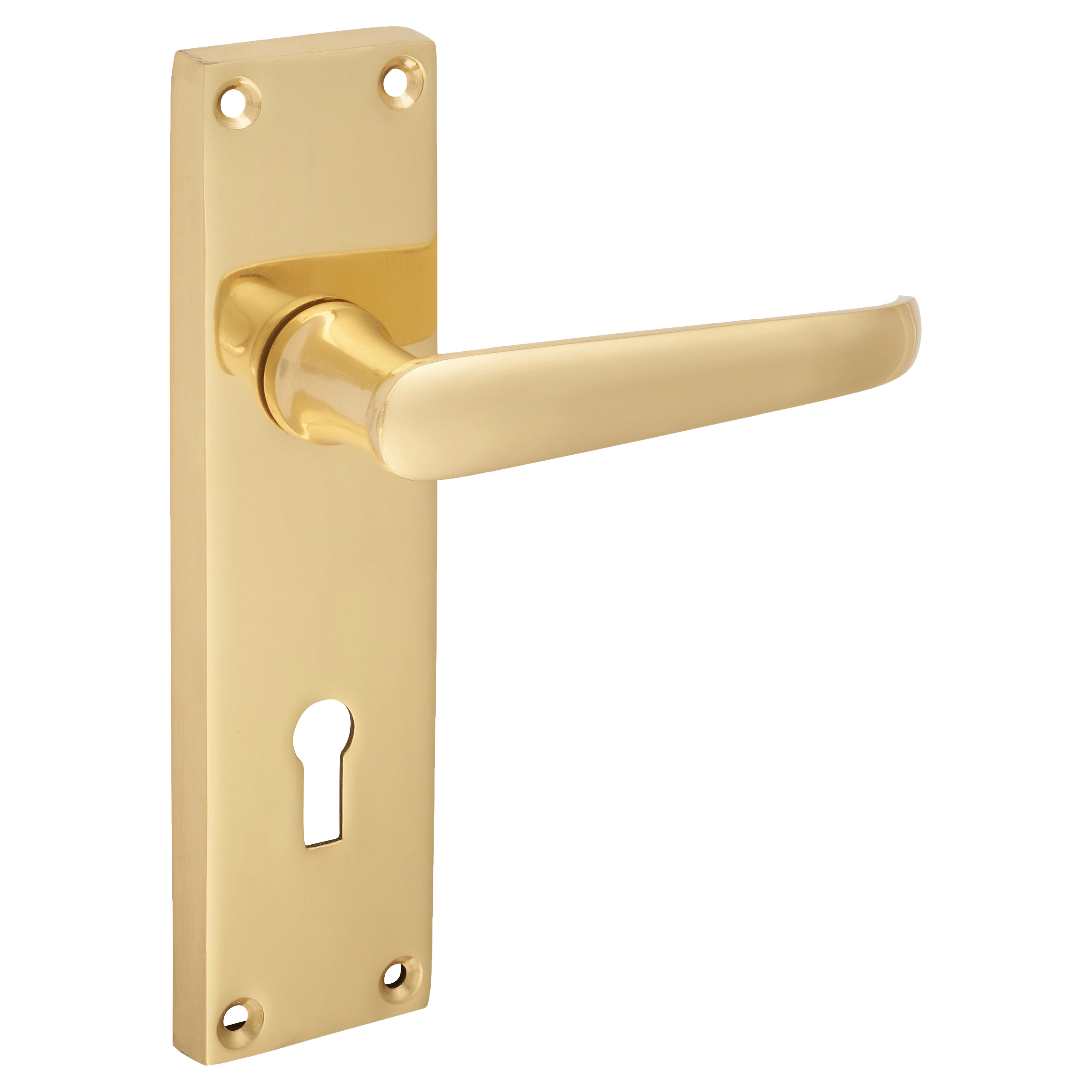 Polished Brass Victorian Straight Keyhole Lock Door Handles - 155 x 42mm - view 4