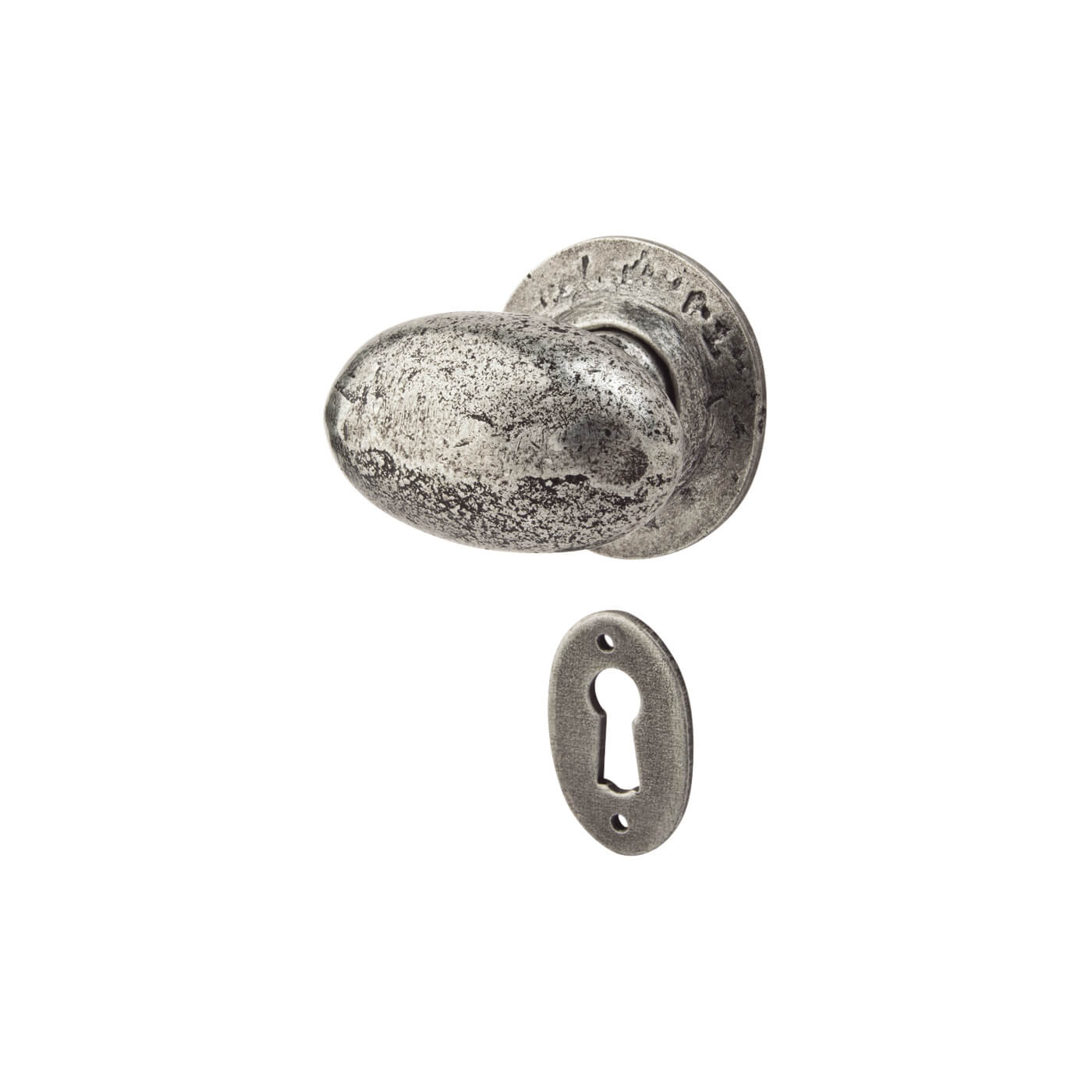 Pewter Oval Mortice/Rim Door Knob with Escutcheon - 60mm Rose Diameter - view 2