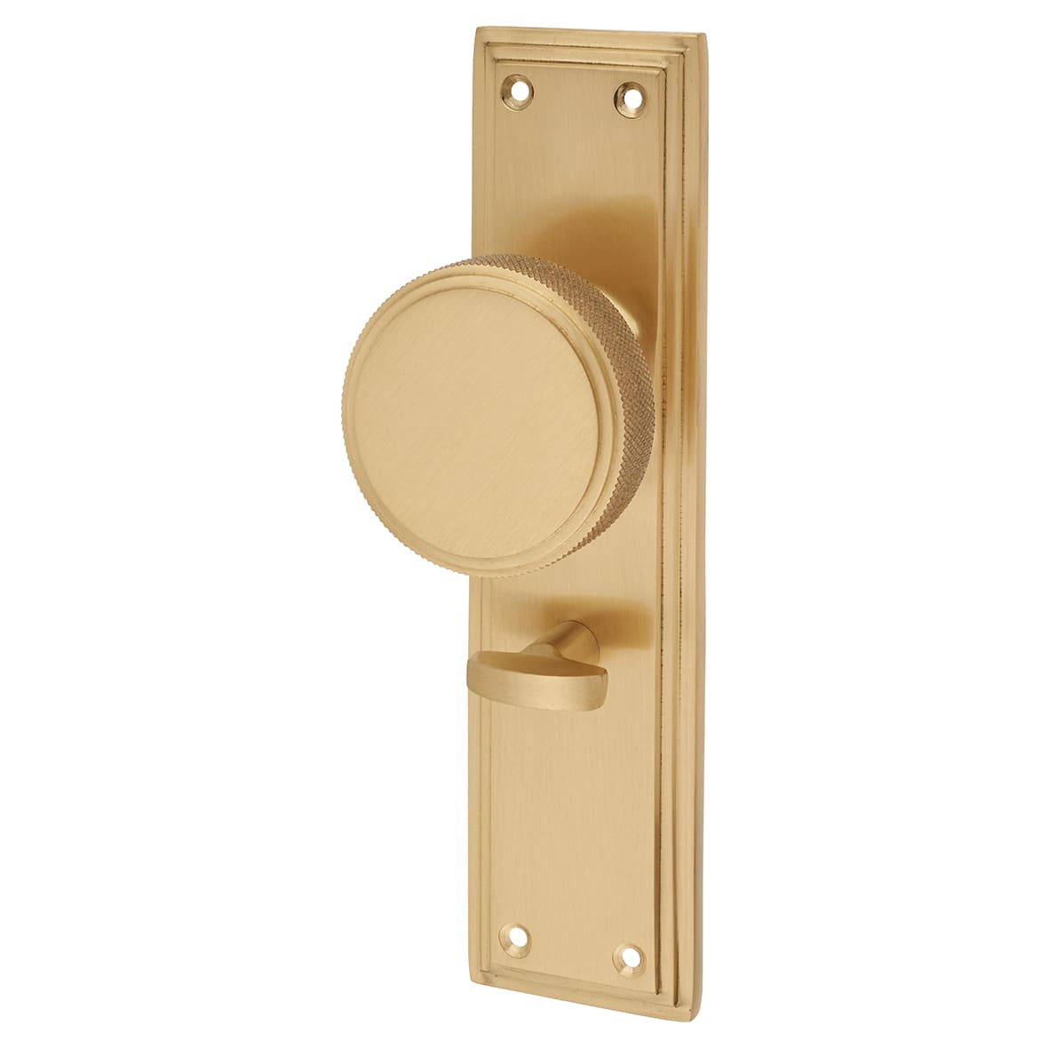 Satin Brass Knurled Bathroom Mortice Door Knob on Backplate - 205 x 52mm - Miller Range - view 2
