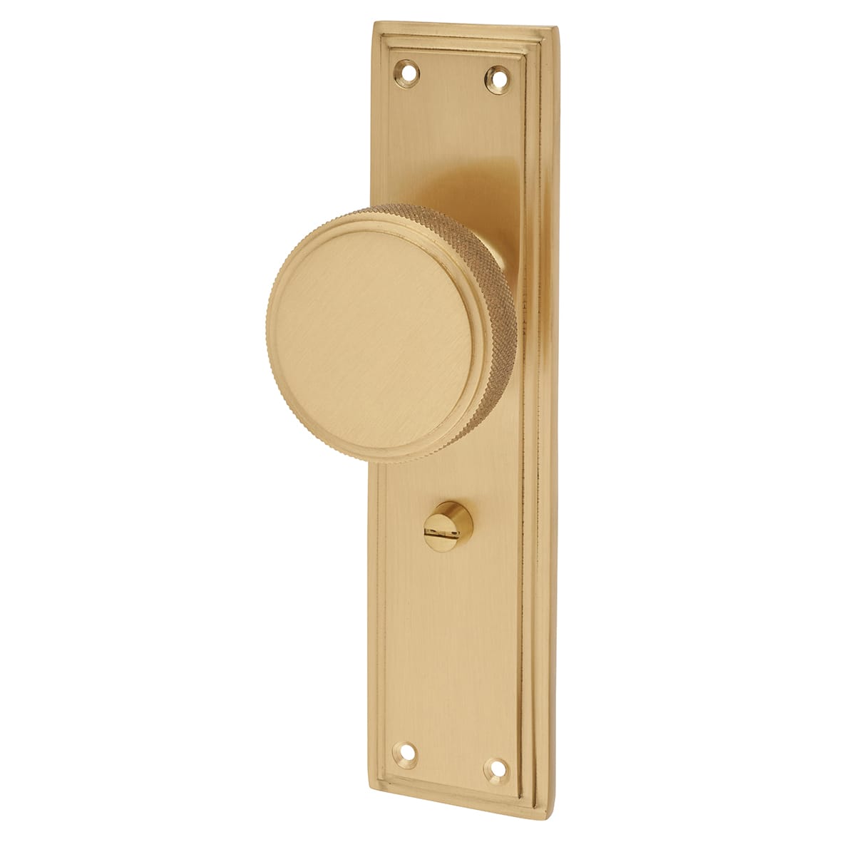 Satin Brass Knurled Bathroom Mortice Door Knob on Backplate - 205 x 52mm - Miller Range - view 3