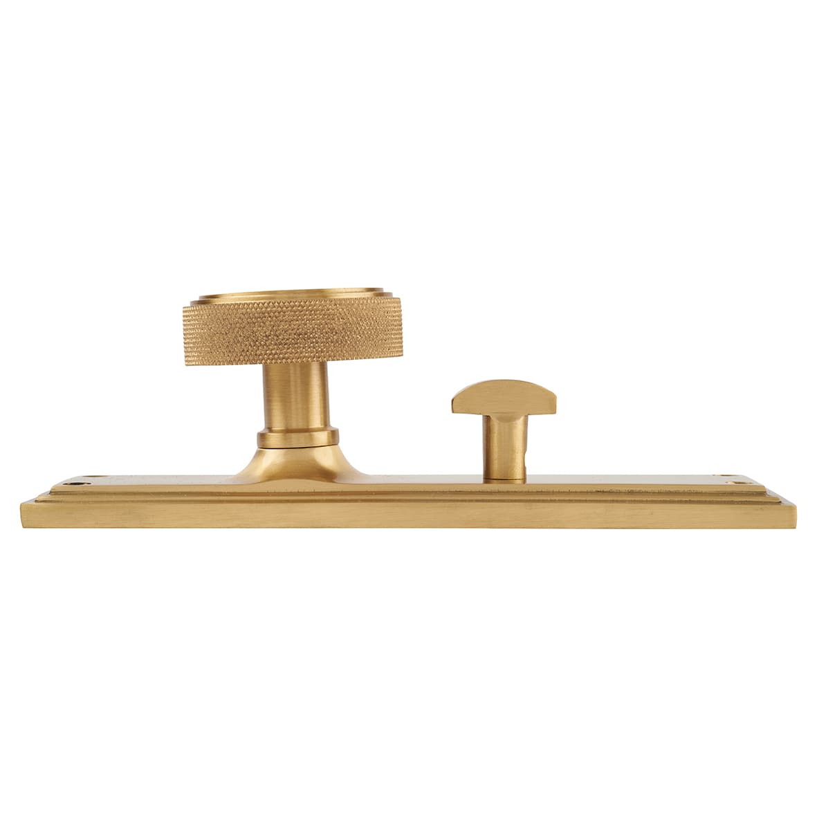Satin Brass Knurled Bathroom Mortice Door Knob on Backplate - 205 x 52mm - Miller Range - view 4