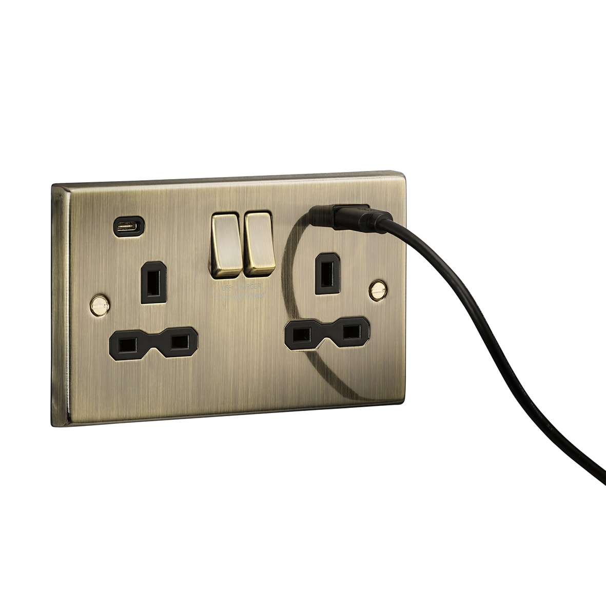 13A 2 Gang Type A/C USB Socket with 2 x USB - 4A - Antique Brass/Black - view 3