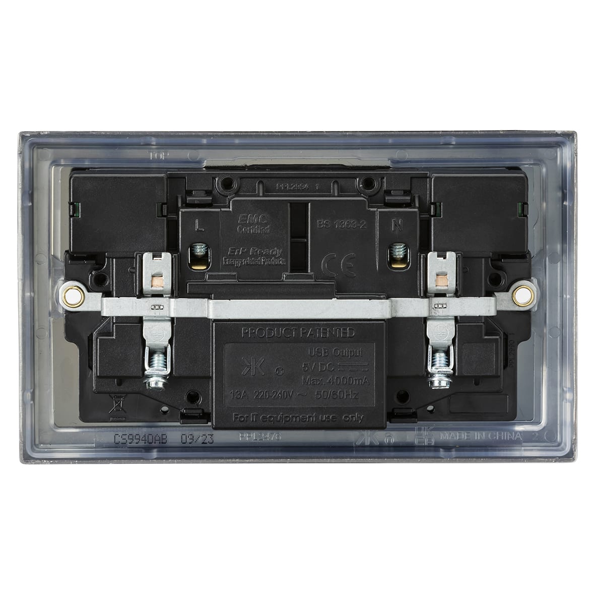 13A 2 Gang Type A/C USB Socket with 2 x USB - 4A - Antique Brass/Black - view 5