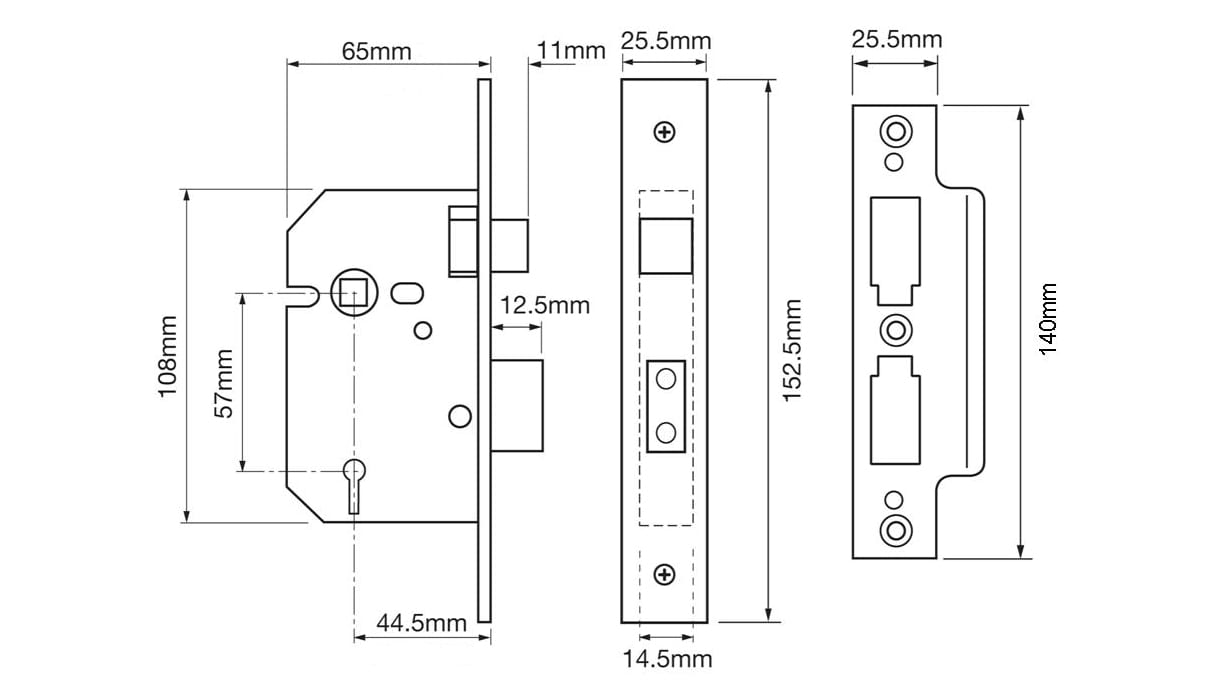 2201 Bolt Through 5 Lever Sashlock - 65mm Case - 44.5mm Backset - Polished Brass - view 2