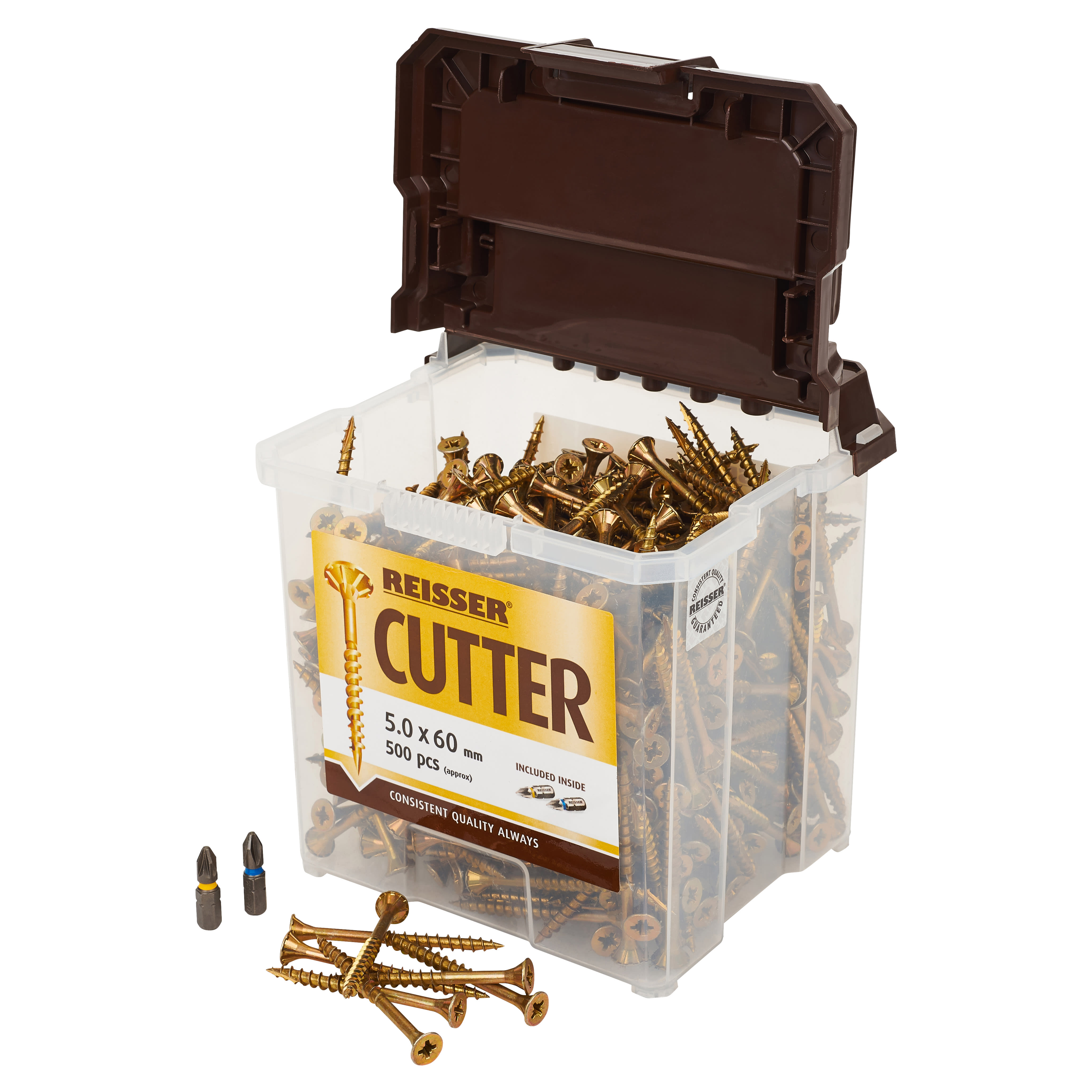 Cutter Pozi Countersunk Wood Screws Tub - 5.0 x 60mm - Yellow Zinc - Pack of 500 - view 2