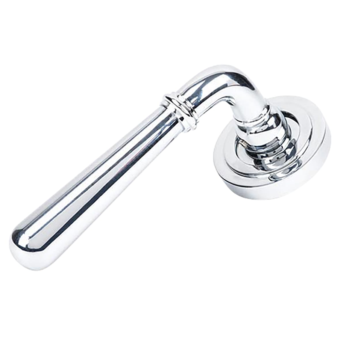 Polished Chrome Door Handles on Round Art Deco Rose - Newbury Range - view 2