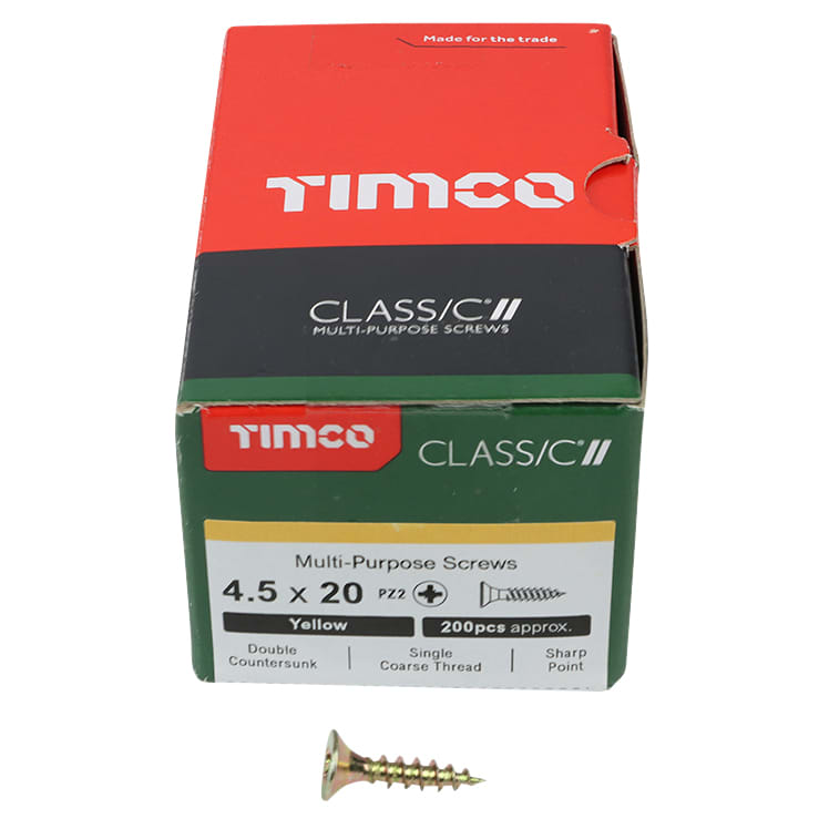 Classic Pozi Countersunk Wood Screws - 4.5 x 20mm - Yellow Zinc - Pack of 200 - view 3