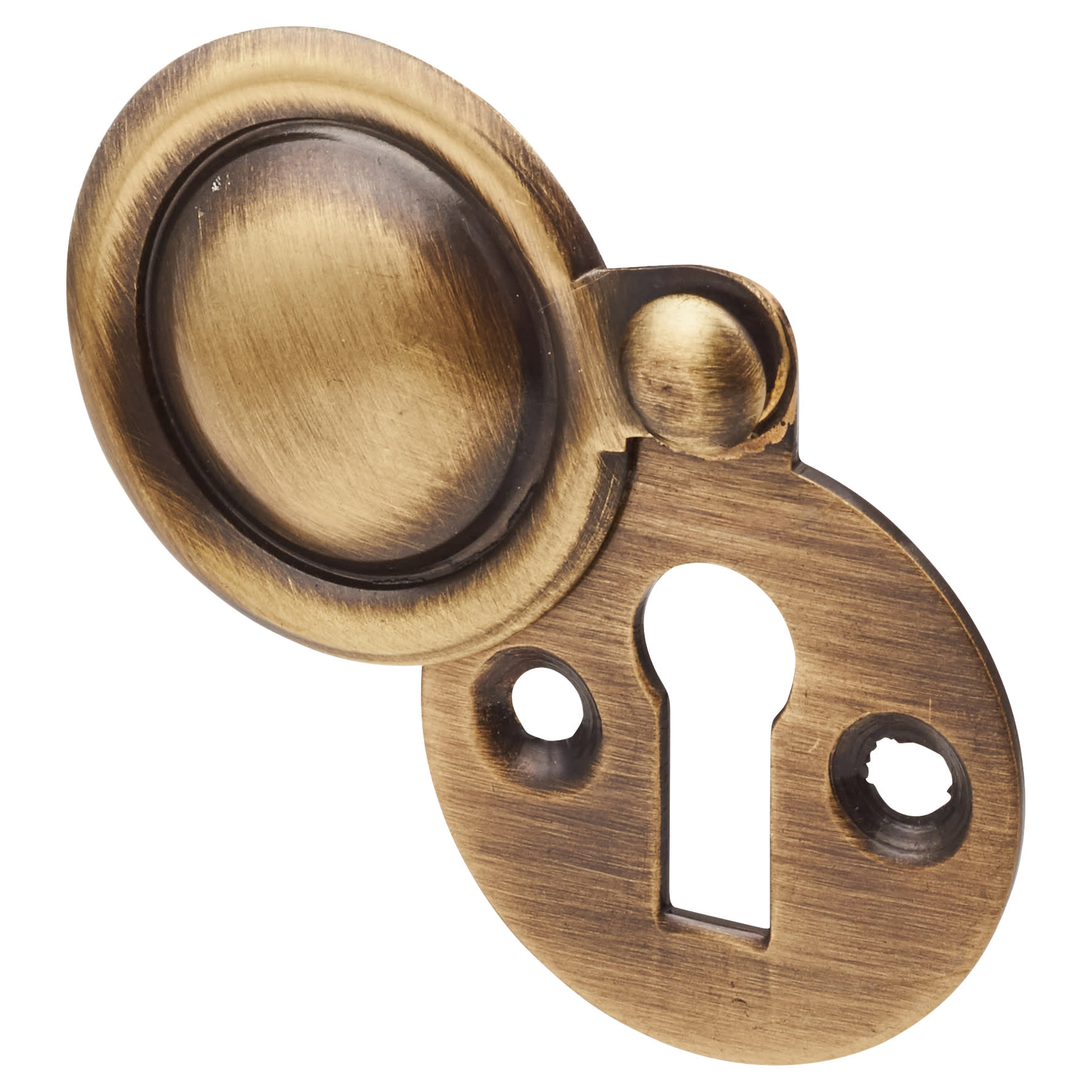 Victorian Covered Escutcheon - 32mm Diameter - Keyhole - Antique Brass - view 2