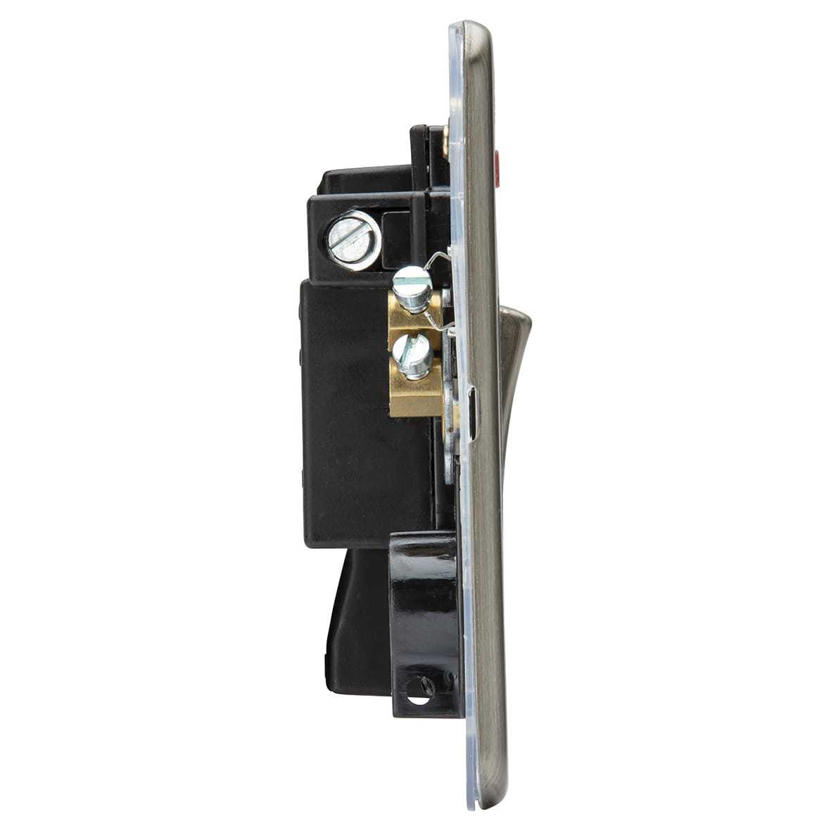 13A 1 Gang Screwless Flat Plate Switched Fused Spur with Neon - Antique Brass - view 2