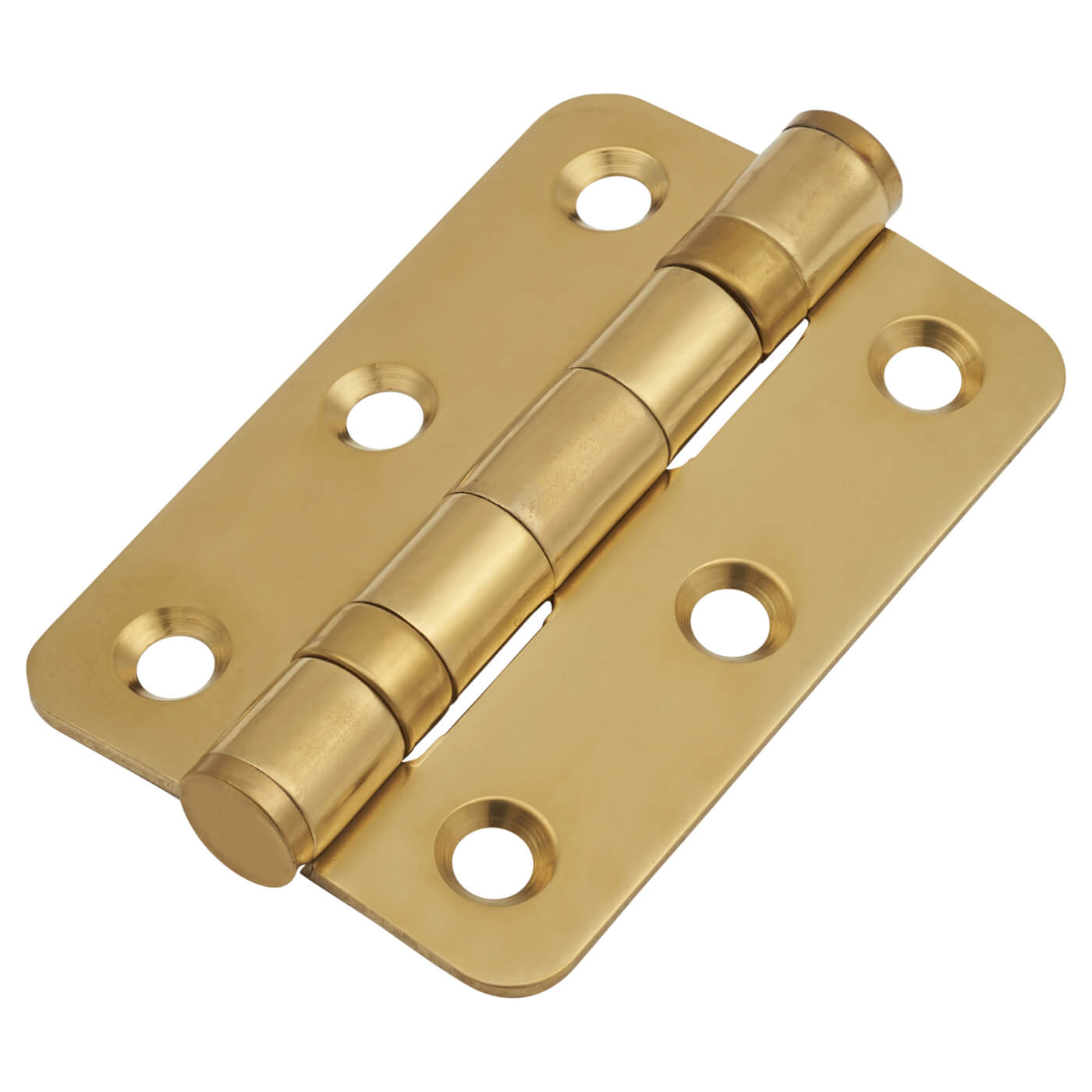 Radius Corner Twin Ball Bearing Butt Door Hinge - 76 x 51 x 2mm - Polished Brass - Pair - view 2