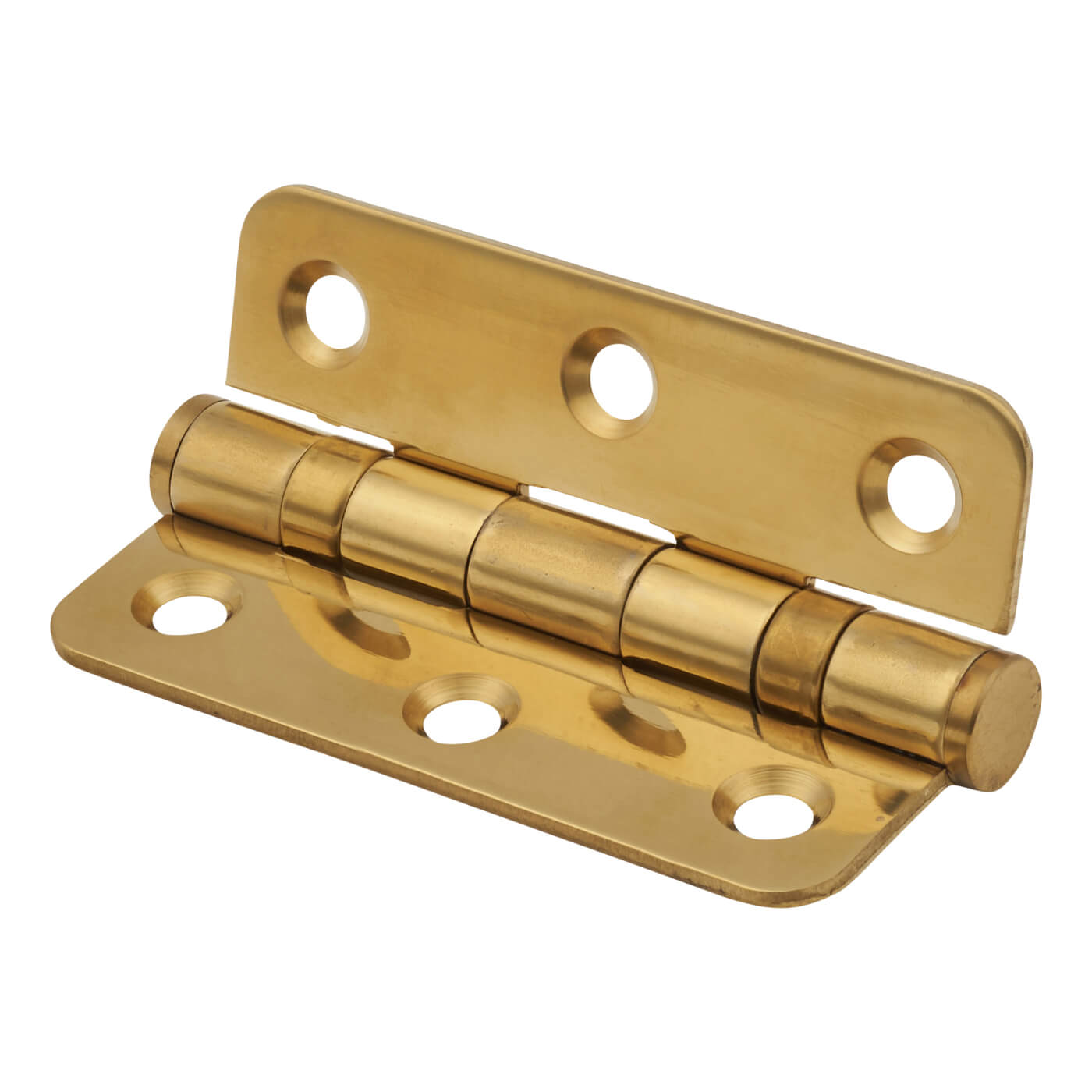 Radius Corner Twin Ball Bearing Butt Door Hinge - 76 x 51 x 2mm - Polished Brass - Pair - view 3