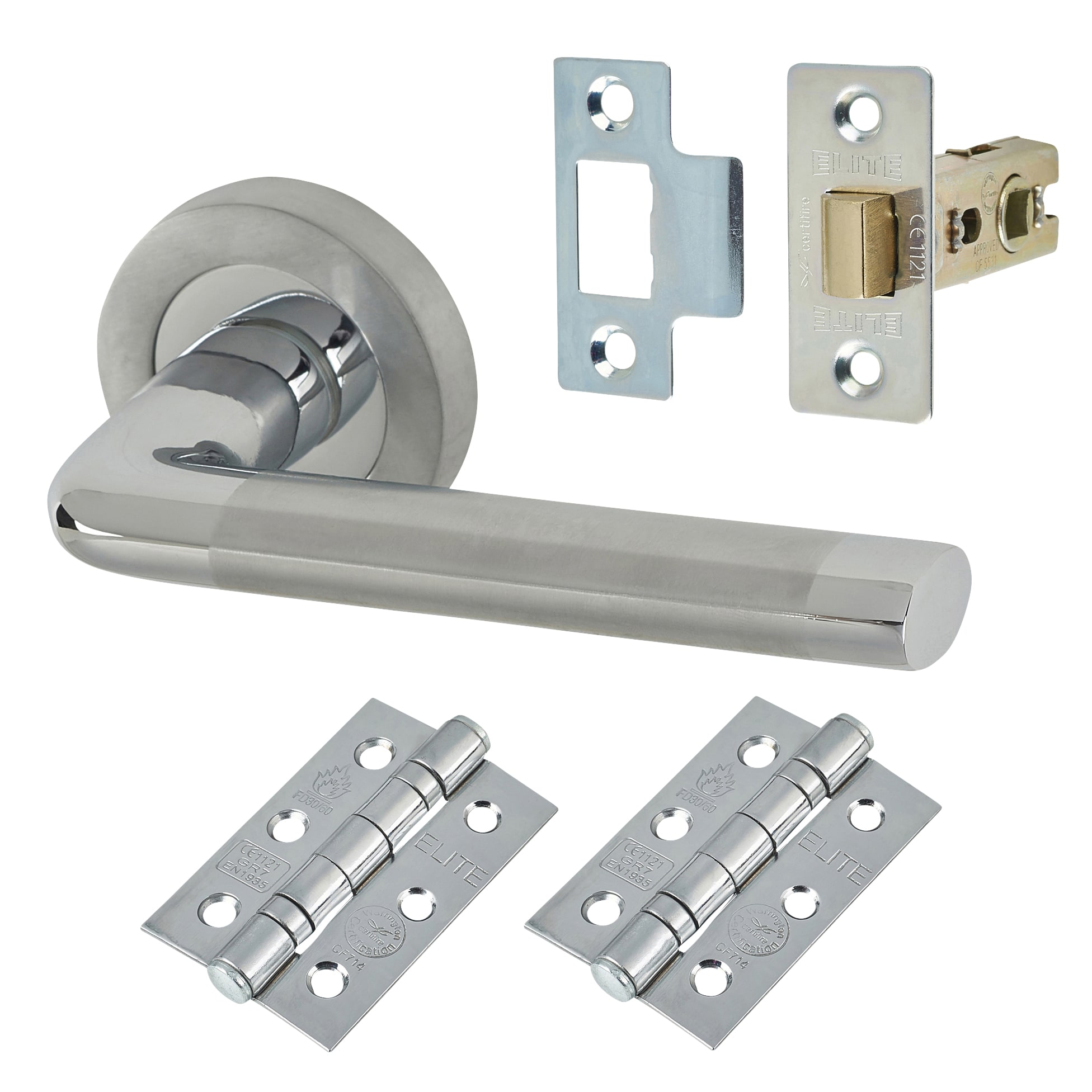 Polished/Satin Chrome Latch Door Handles on Rose Pack - Belmonte Range - view 2