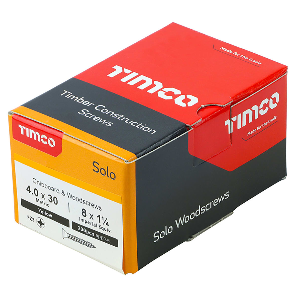 Solo Chippy Pozi Countersunk Wood Screws - 4.0 x 30mm - Yellow Zinc - Pack of 200 - view 4